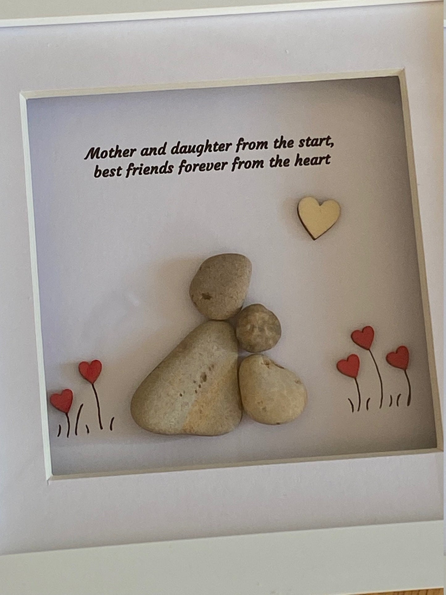 Personalised Mother Pebble Picture, Unique Pebble Gift for Mom, Personalised Handmade Picture for Mum, Mother & Daughter Pebble Gift