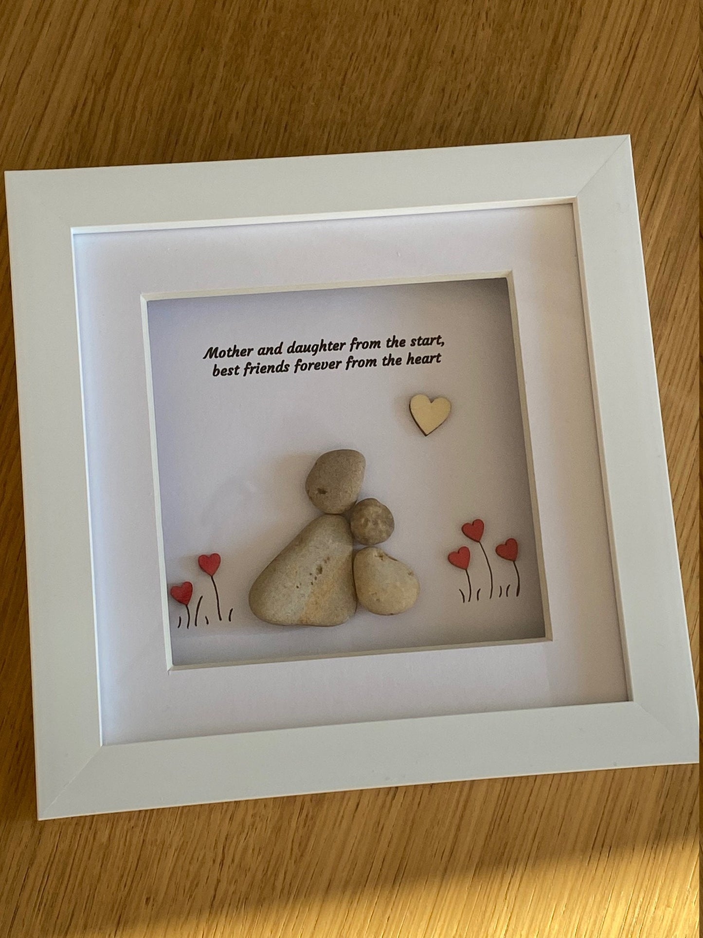 Personalised Mother Pebble Picture, Unique Pebble Gift for Mom, Personalised Handmade Picture for Mum, Mother & Daughter Pebble Gift