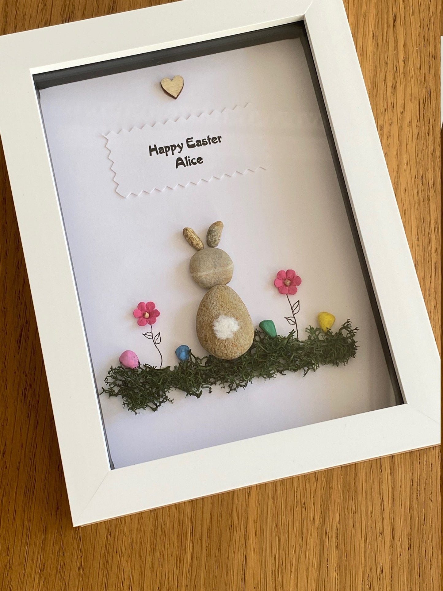 Easter Pebble Frame, Personalised Easter Bunny Gift, Bunny Frame, Happy Easter Pebble Artwork, Personalised Easter Gift
