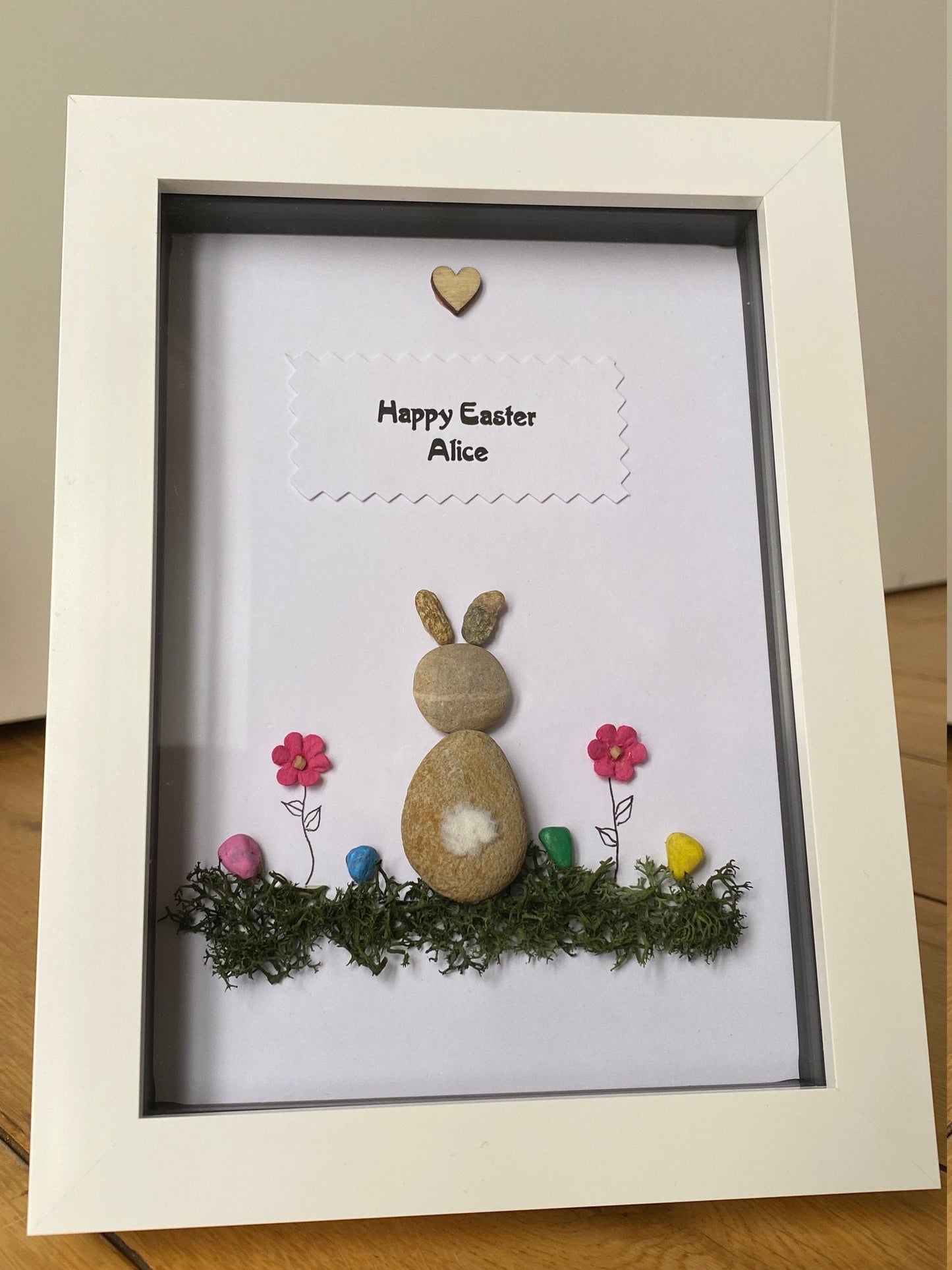 Easter Pebble Frame, Personalised Easter Bunny Gift, Bunny Frame, Happy Easter Pebble Artwork, Personalised Easter Gift