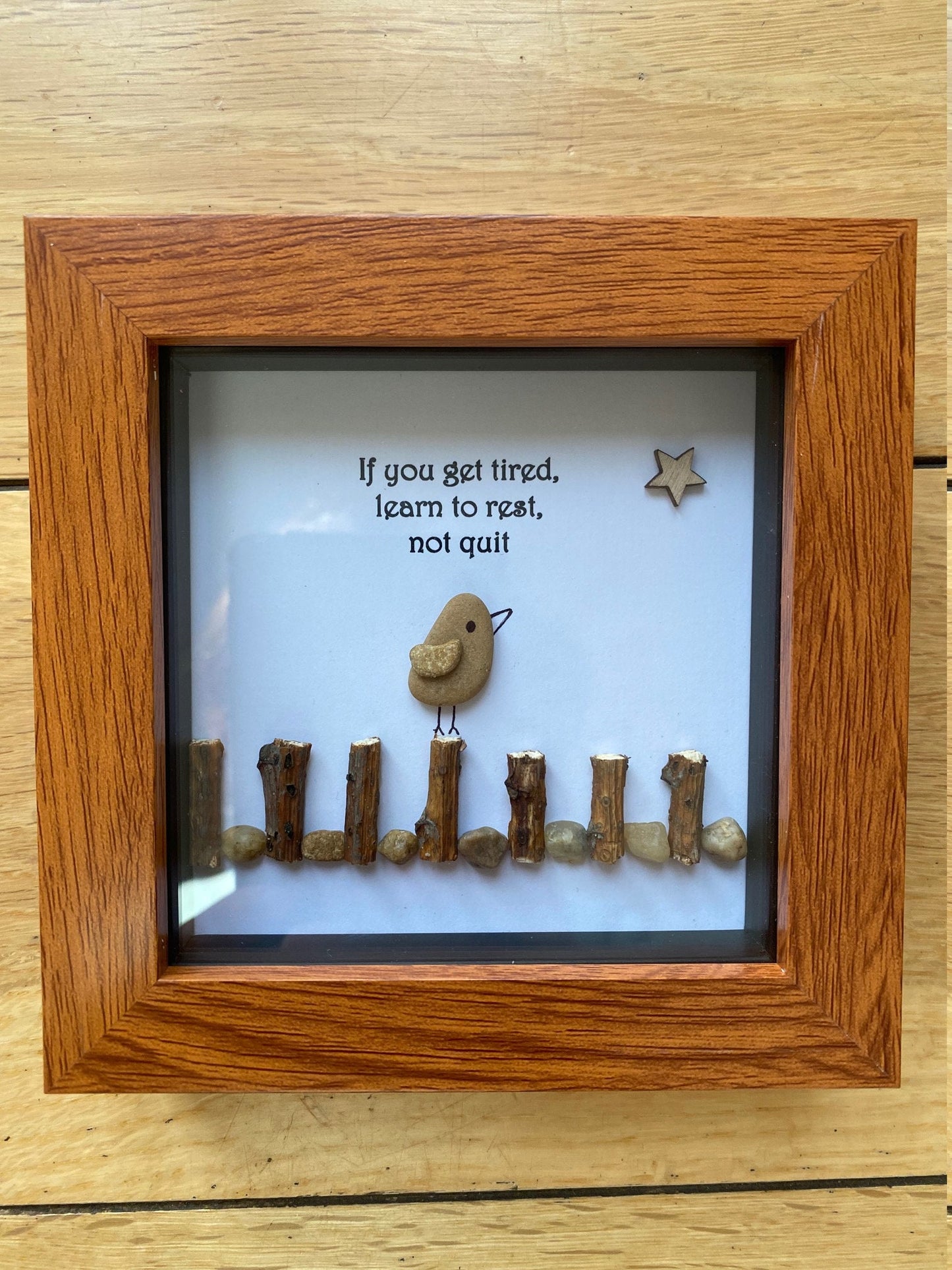 Bird Resting Pebble Frame, Inspirational Gift, Personalised Gift for a Friend, Pebble Artwork Gift