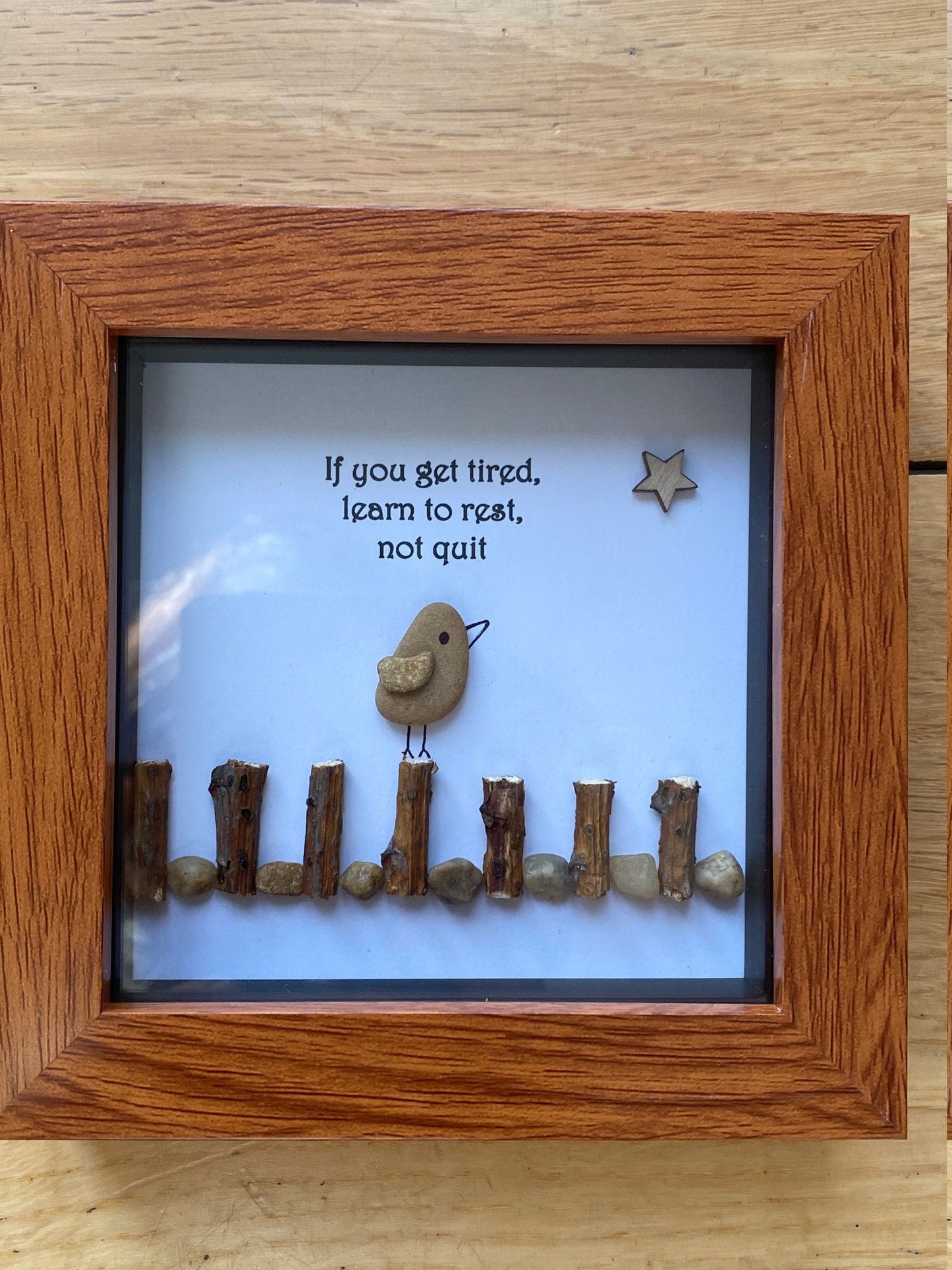 Bird Resting Pebble Frame, Inspirational Gift, Personalised Gift for a Friend, Pebble Artwork Gift