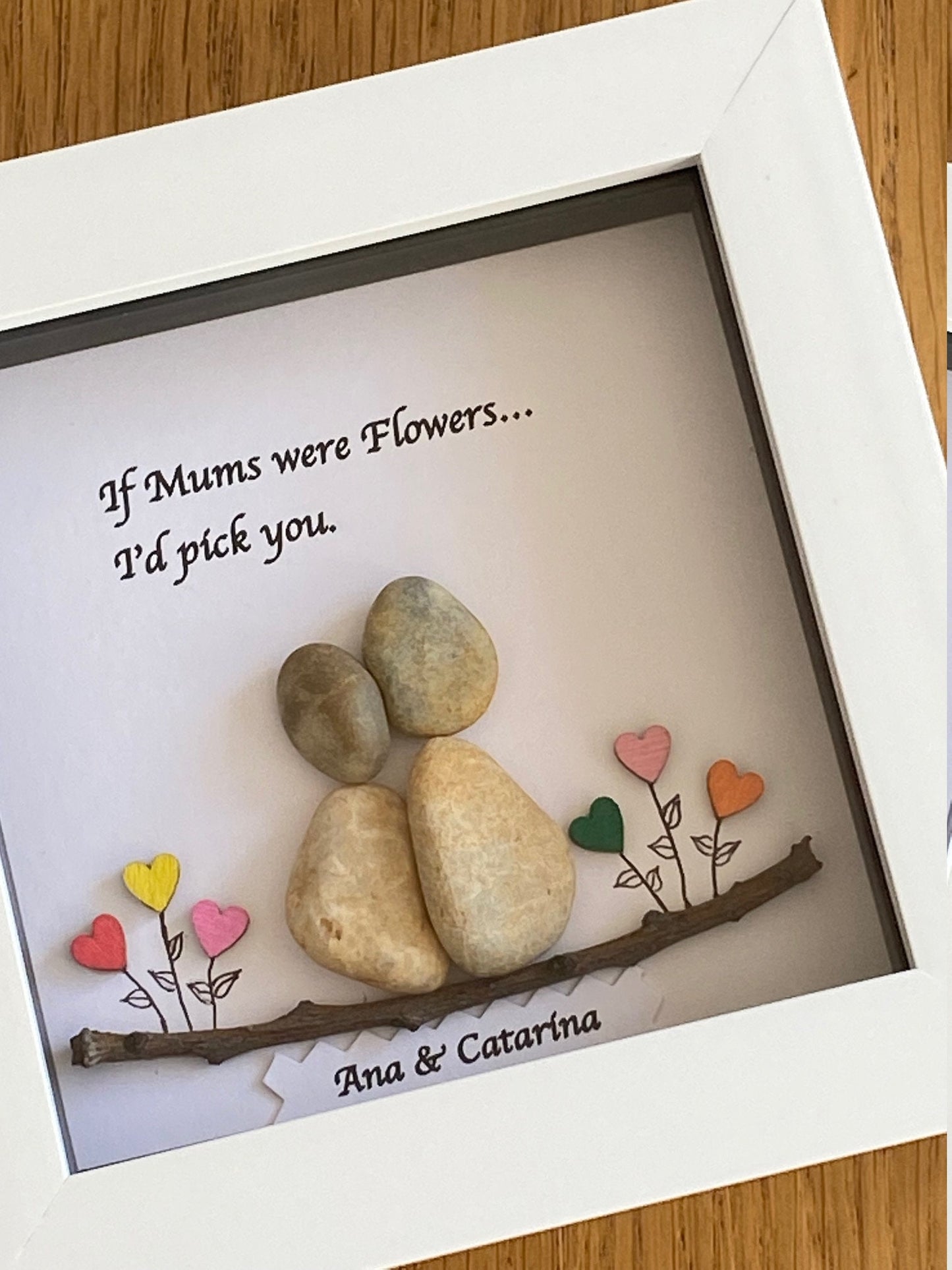 Personalised Mum Pebble Picture, Unique Pebble Picture for Grandmother, Unique Pebble Picture for Mom, Framed Pebble Picture for Mummy