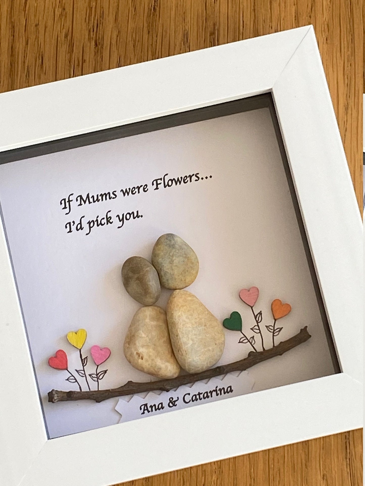 Personalised Mum Pebble Picture, Unique Pebble Picture for Grandmother, Unique Pebble Picture for Mom, Framed Pebble Picture for Mummy