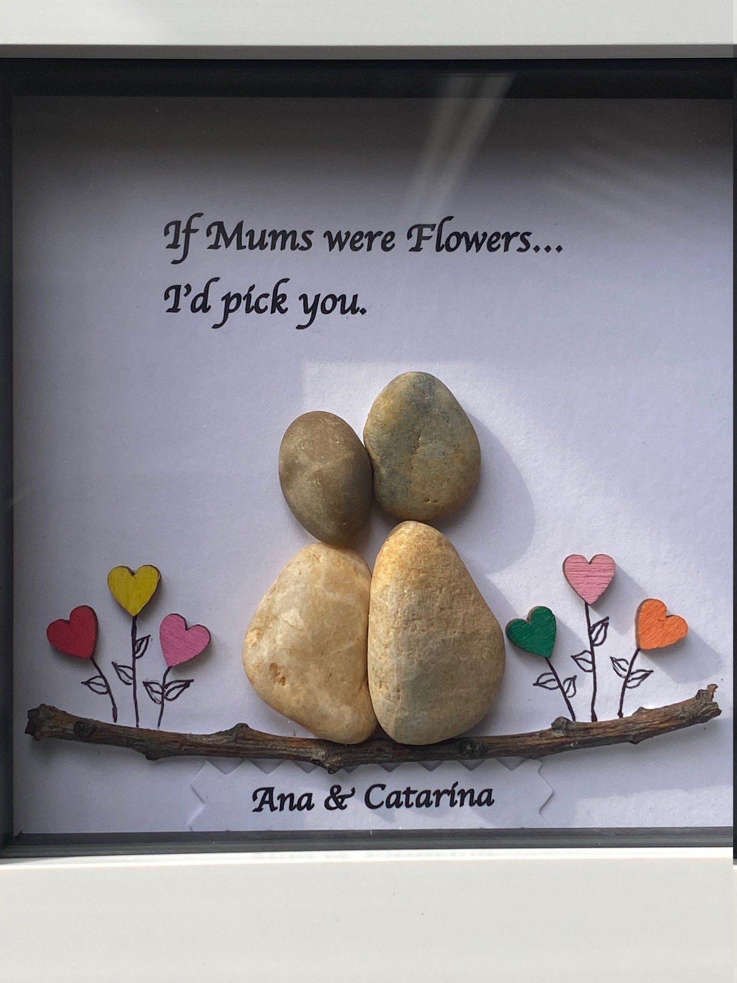 Personalised Mum Pebble Picture, Unique Pebble Picture for Grandmother, Unique Pebble Picture for Mom, Framed Pebble Picture for Mummy
