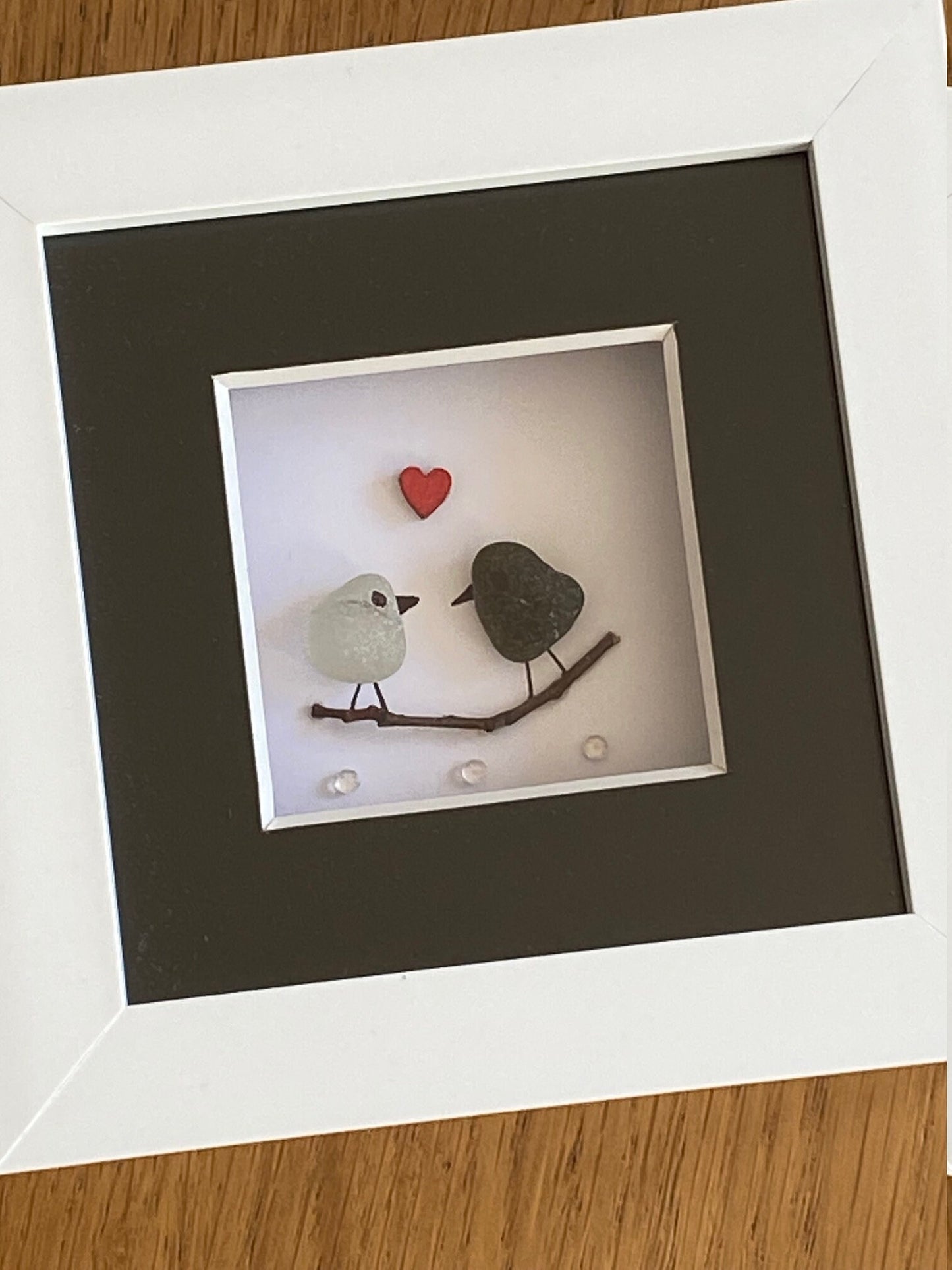 Sea Glass Wedding Gift, Valentine's Day Gift, Sea Glass Birds Frame, Handmade Wedding Gift
