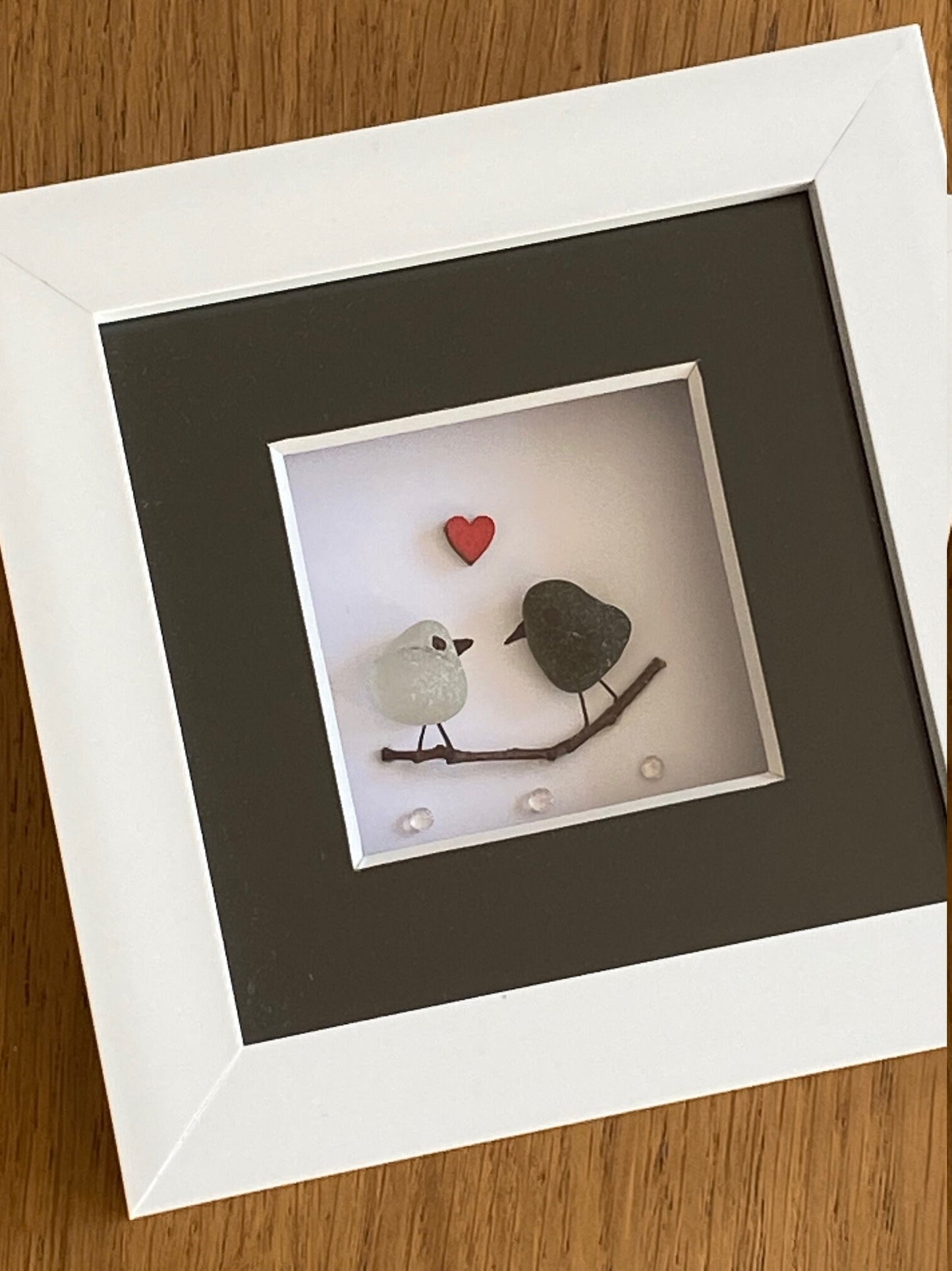 Sea Glass Wedding Gift, Valentine's Day Gift, Sea Glass Birds Frame, Handmade Wedding Gift