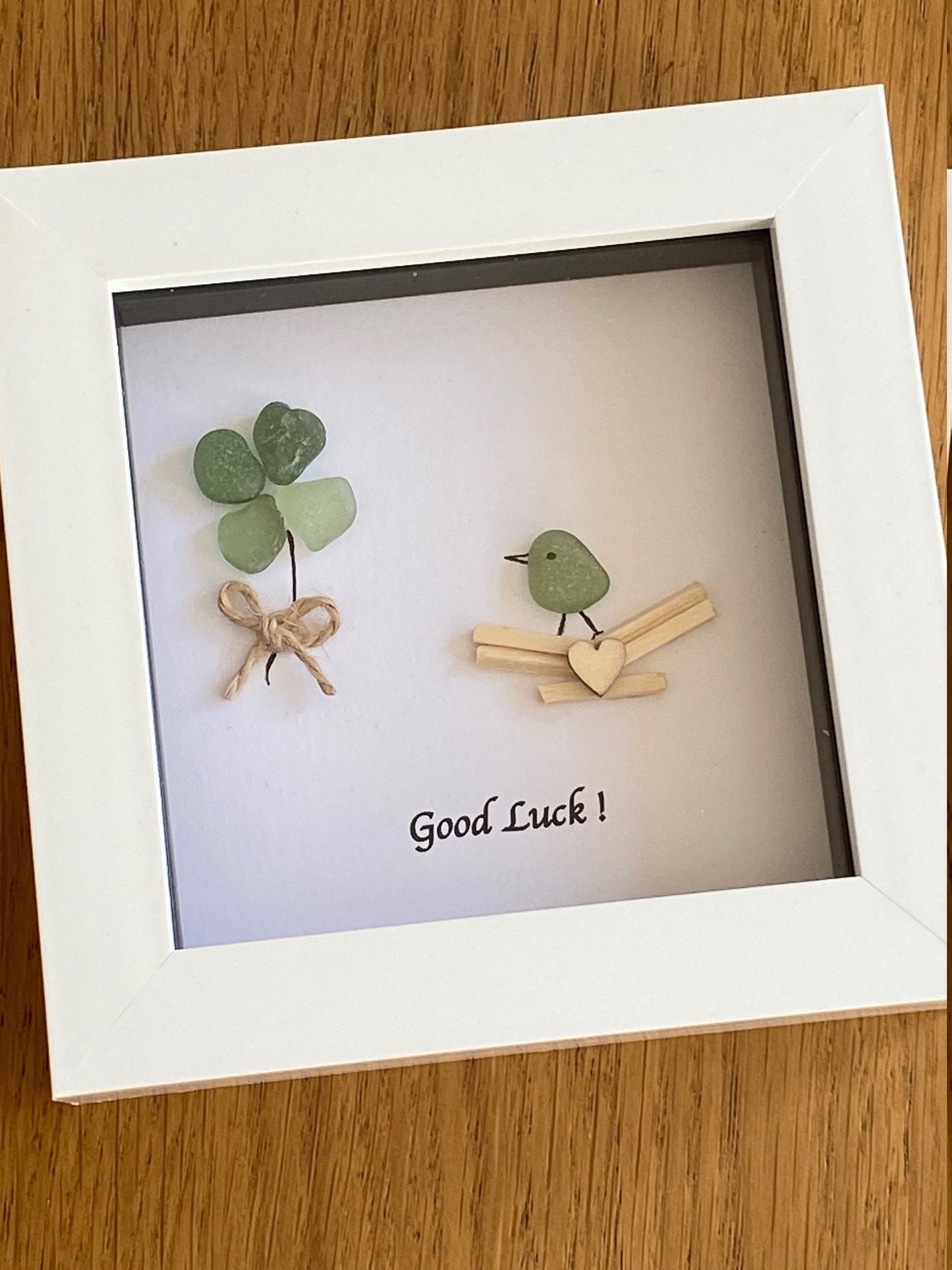 Sea Glass Good Luck Gift, Sea Glass Frame, Good Luck Gift, Four Leaf Clover Gift, Personalised Sea Glass Frame