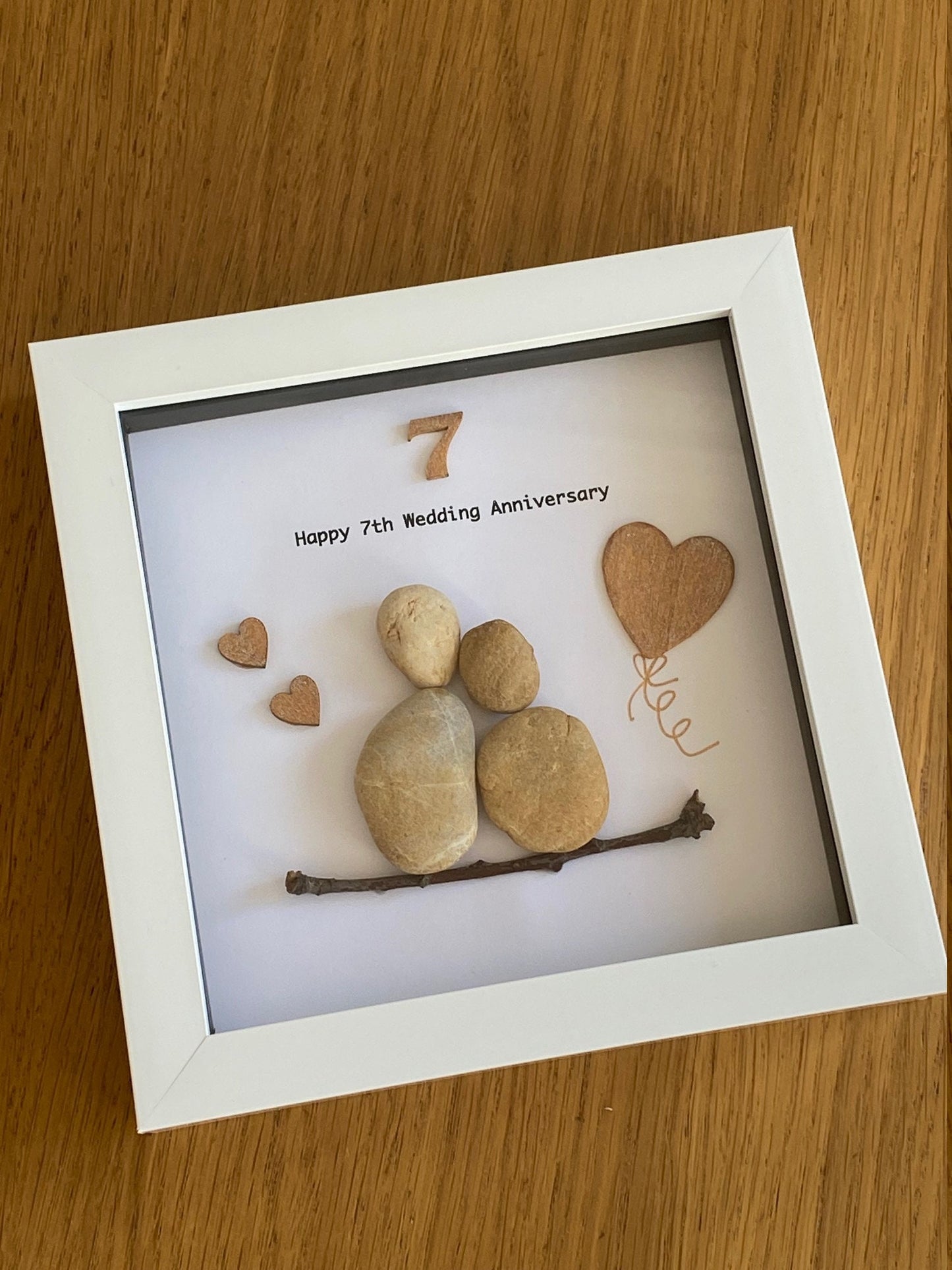 7th Anniversary Pebble Artwork Frame, Seventh Wedding Anniversary, Copper Anniversary Gift, 7th Wedding Anniversary Gift