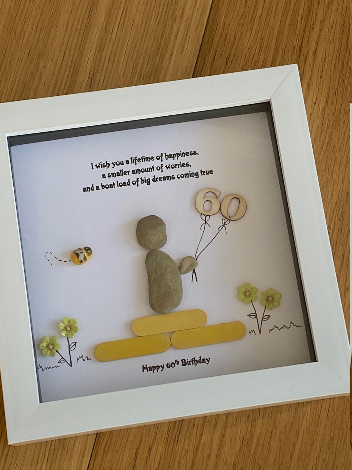 Personalised Birthday Milestone Pebble Picture, 60th Birthday Gift, Birthday Gift for Bestie, Birthday Gift for Grandma, Handmade Gift