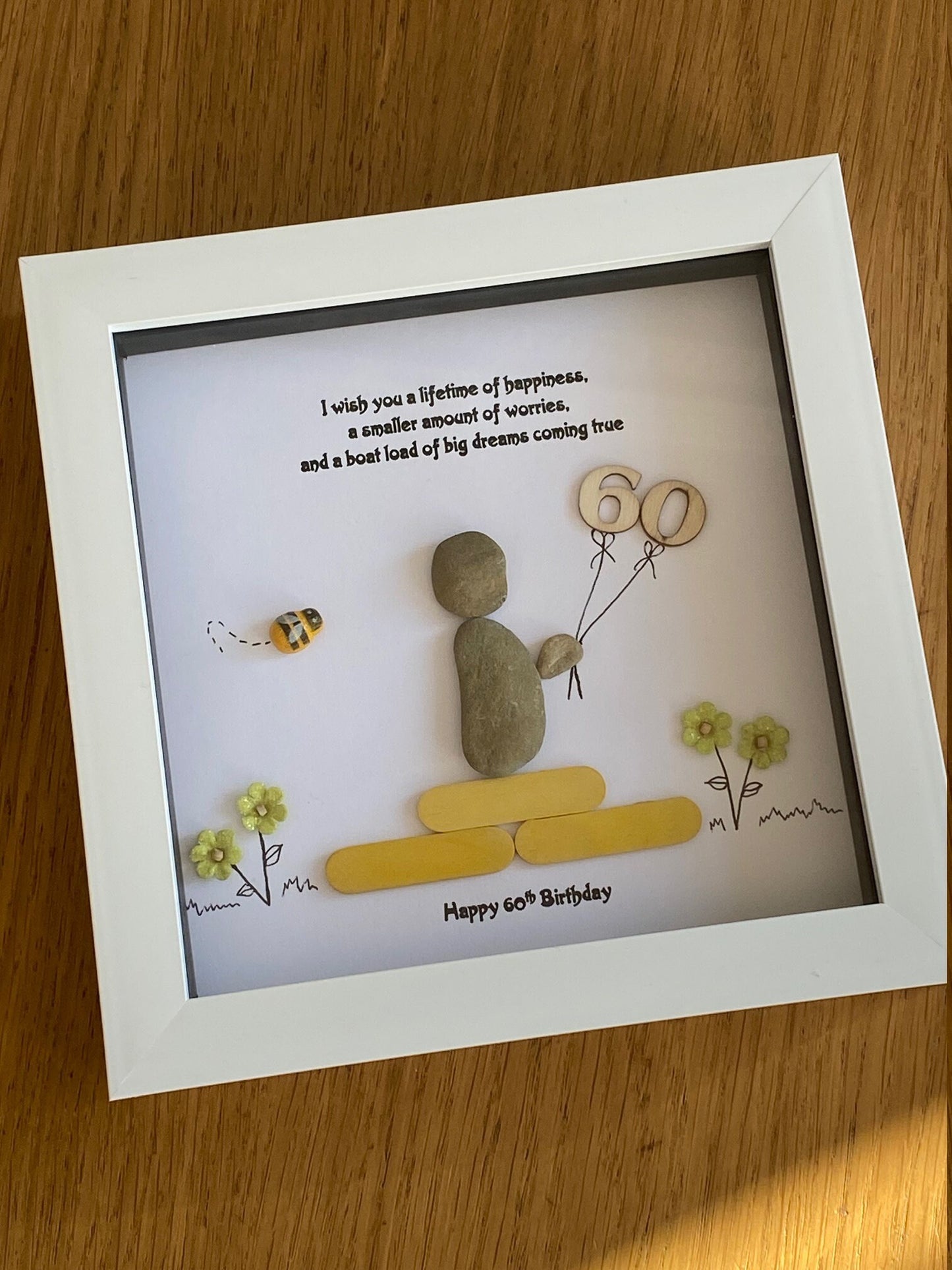 Personalised Birthday Milestone Pebble Picture, 60th Birthday Gift, Birthday Gift for Bestie, Birthday Gift for Grandma, Handmade Gift