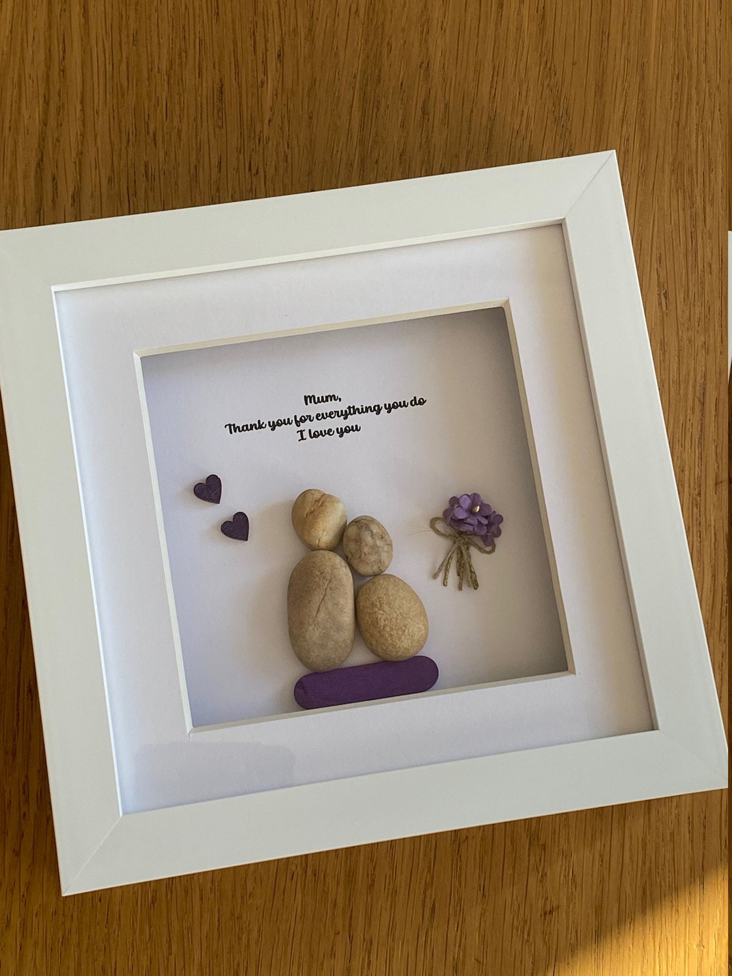 Personalised Mum Pebble Picture, Framed Pebble Gift for Mum, Mother's Day Birthday Gift, Pebble Picture for Mom, Mum Pebble Art