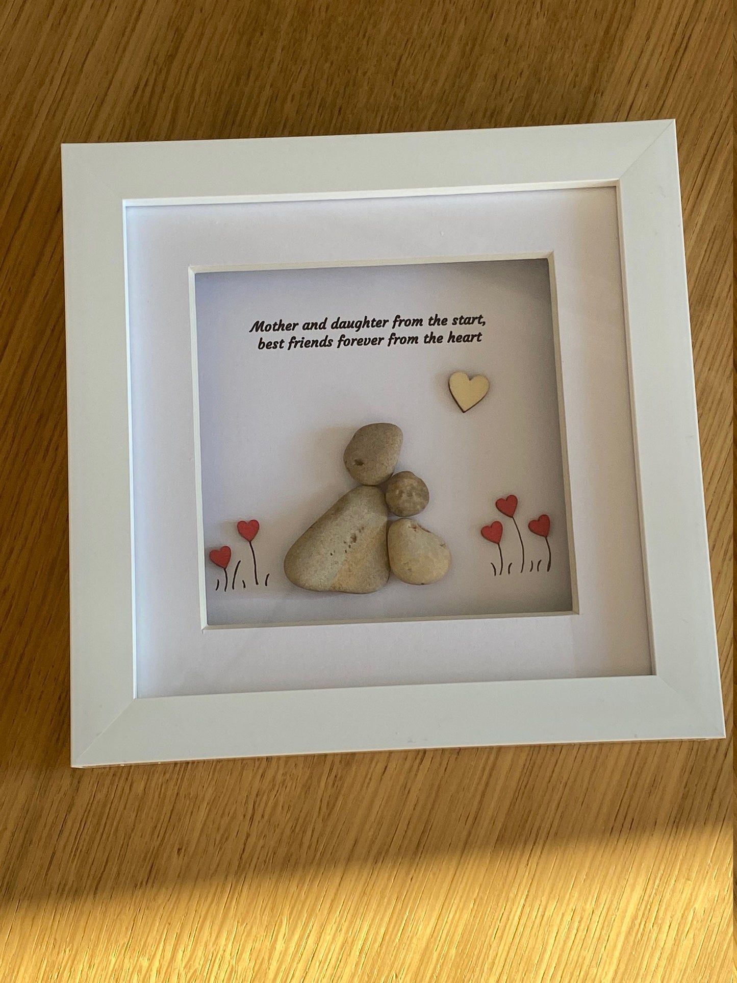 Personalised Mother Pebble Picture, Unique Pebble Gift for Mom, Personalised Handmade Picture for Mum, Mother & Daughter Pebble Gift