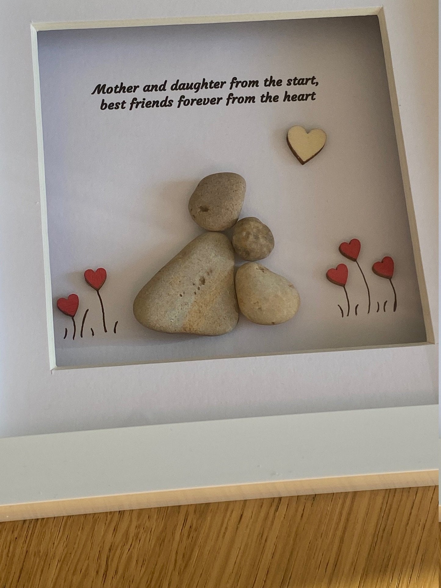 Personalised Mother Pebble Picture, Unique Pebble Gift for Mom, Personalised Handmade Picture for Mum, Mother & Daughter Pebble Gift