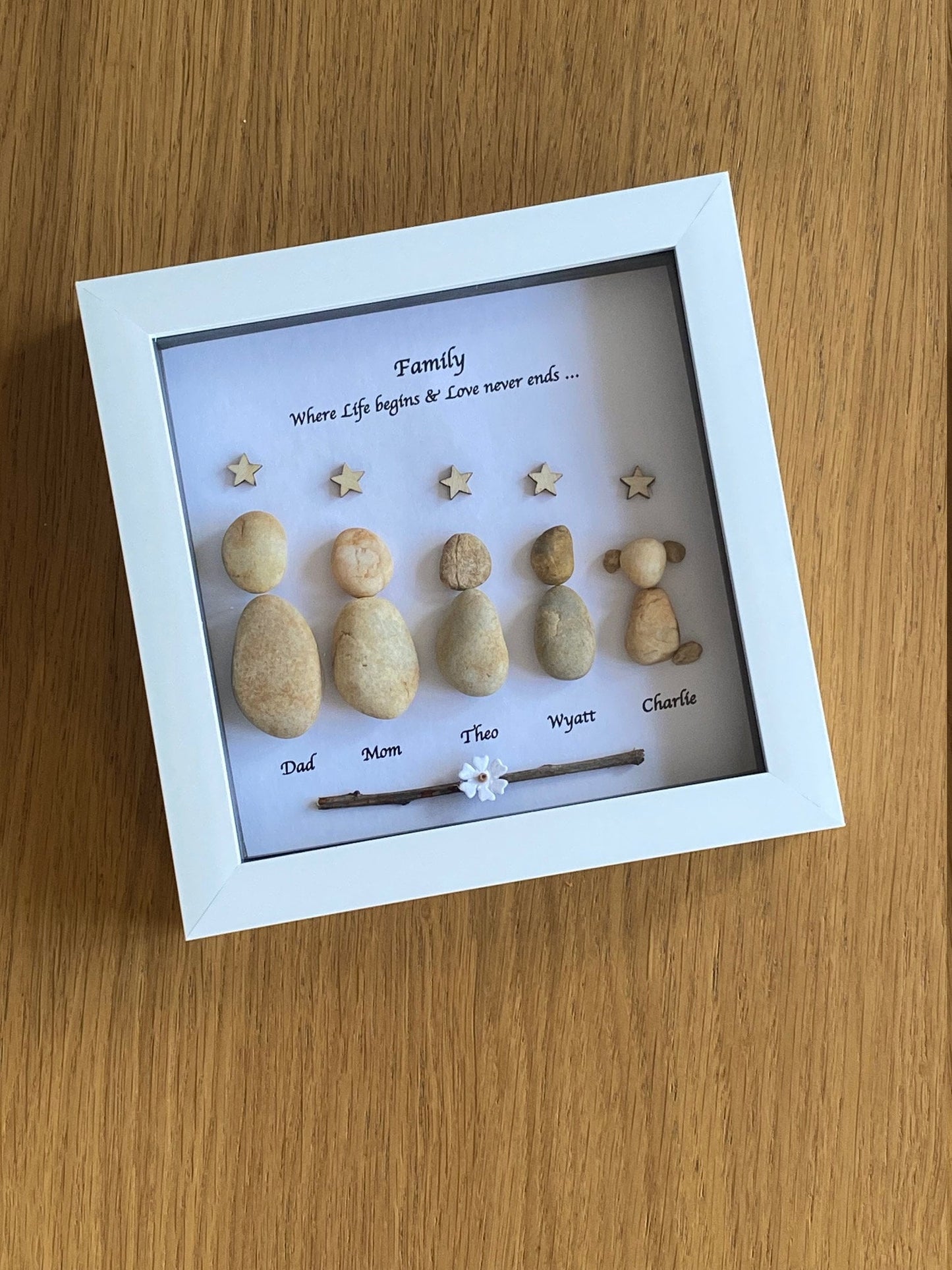 Personalised Family Pebble Picture, Unique Christmas Family Gift, Personalised Family Gift for Mum, Father's Day Handmade Gift, Gift for Mum