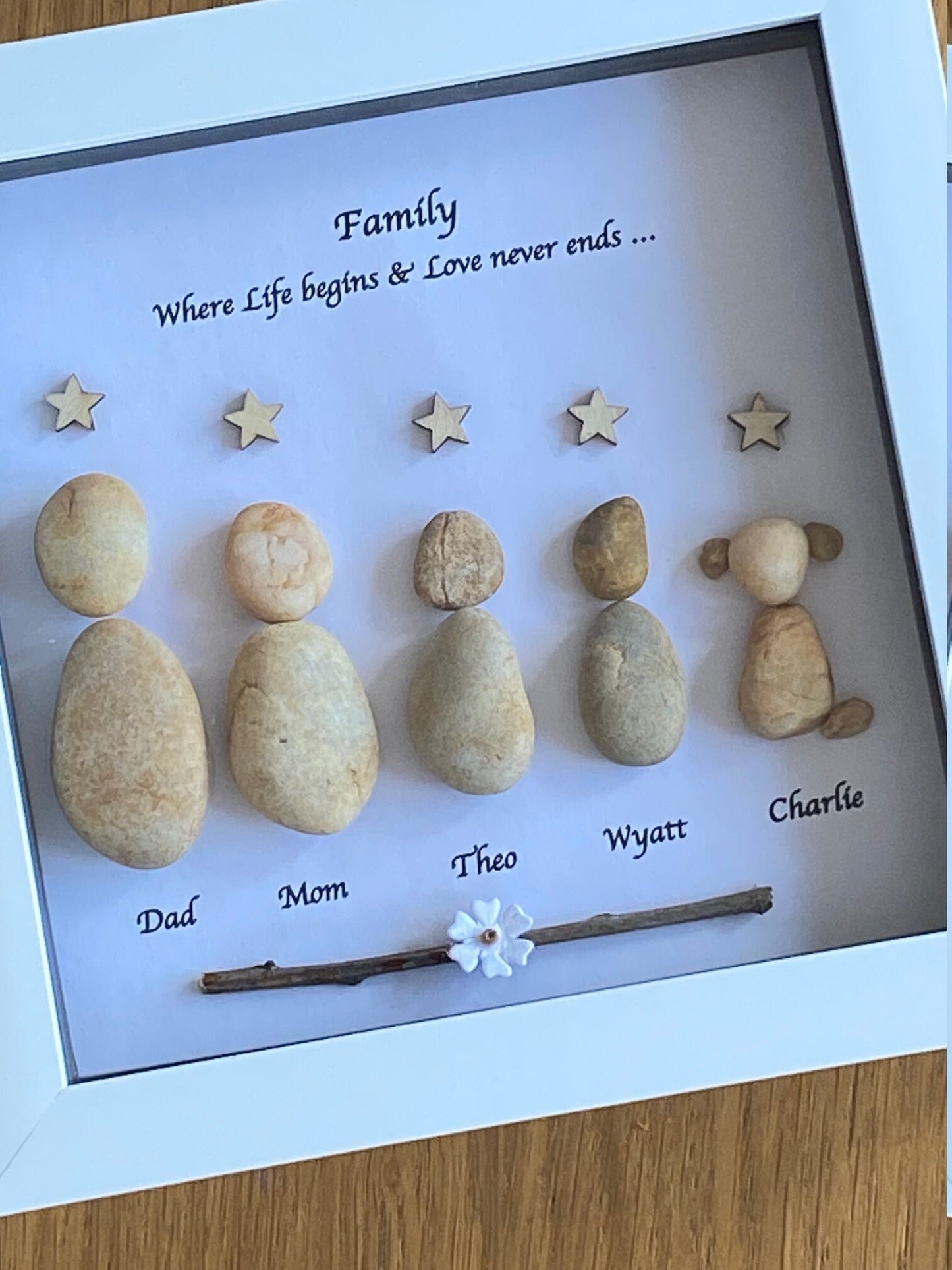 Personalised Family Pebble Picture, Unique Christmas Family Gift, Personalised Family Gift for Mum, Father's Day Handmade Gift, Gift for Mum