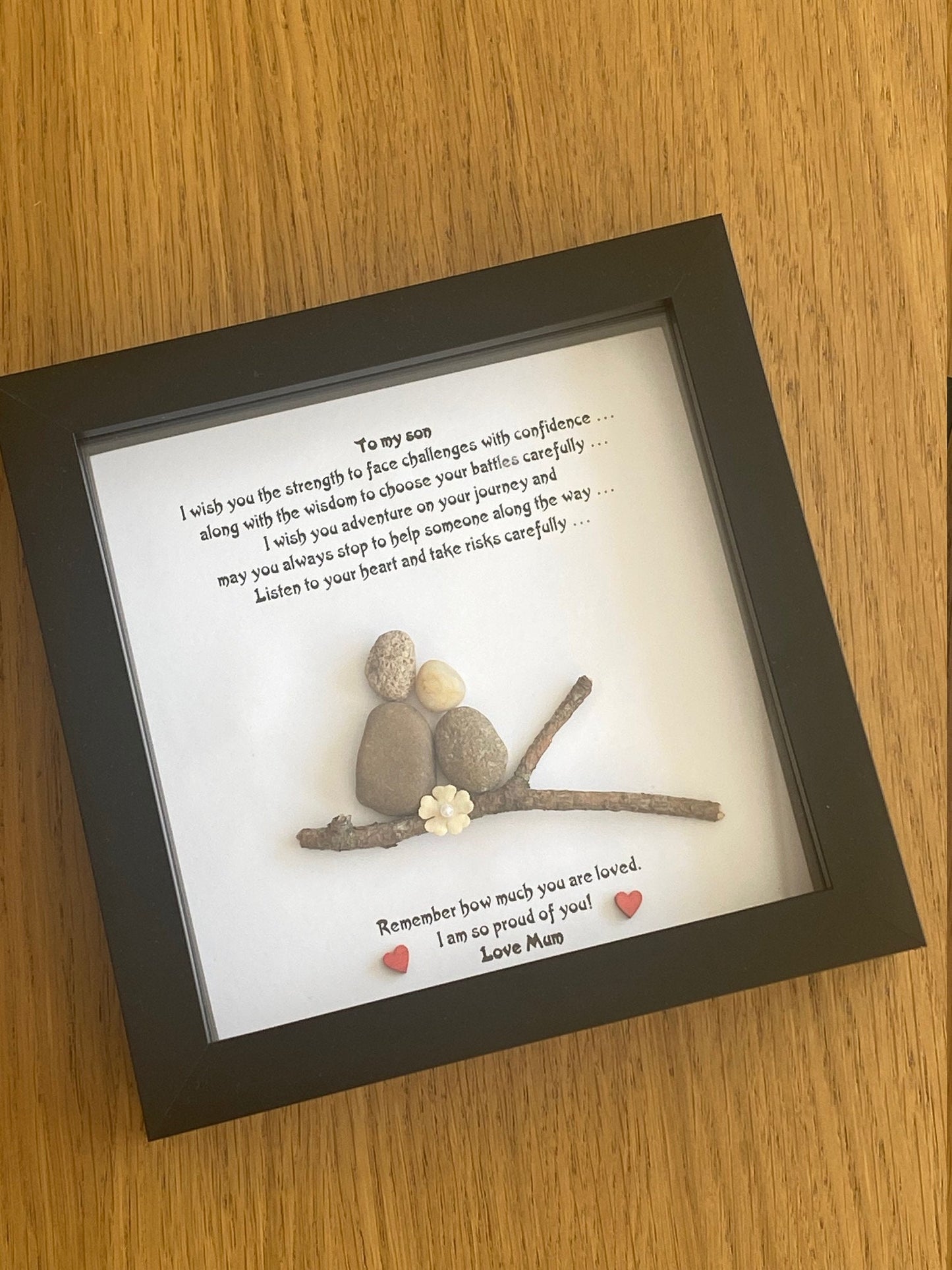 Personalised Family Son Pebble Picture, Personalised Pebble Gift for Son, Birthday Gift for a Son, Pebble Picture from Mum, Son's Gift
