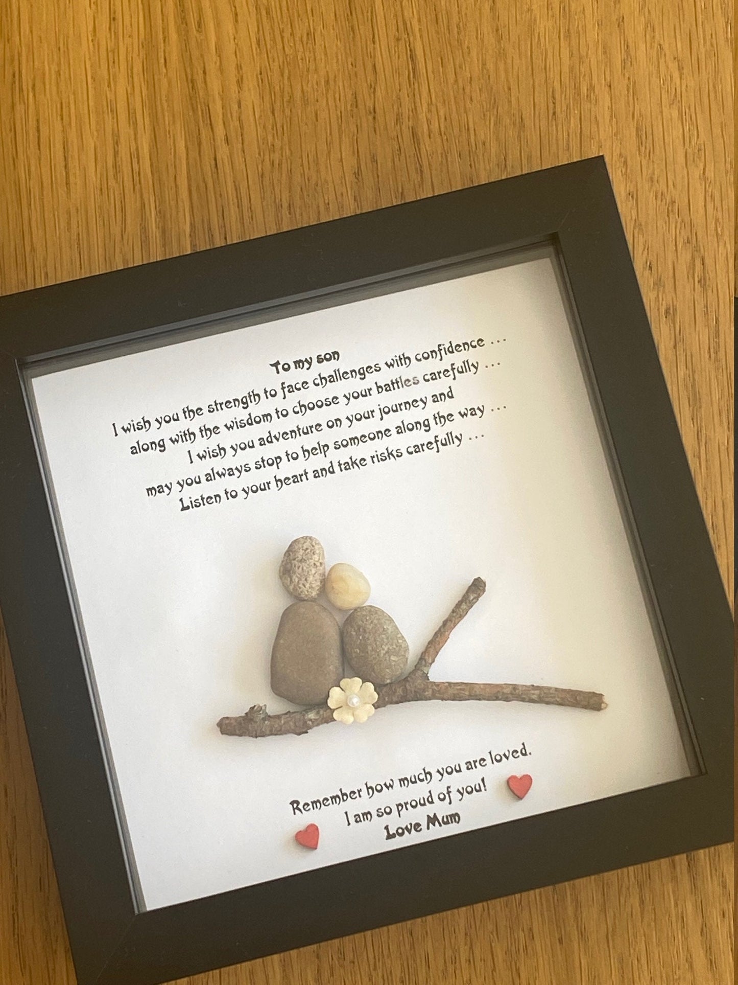 Personalised Family Son Pebble Picture, Personalised Pebble Gift for Son, Birthday Gift for a Son, Pebble Picture from Mum, Son's Gift