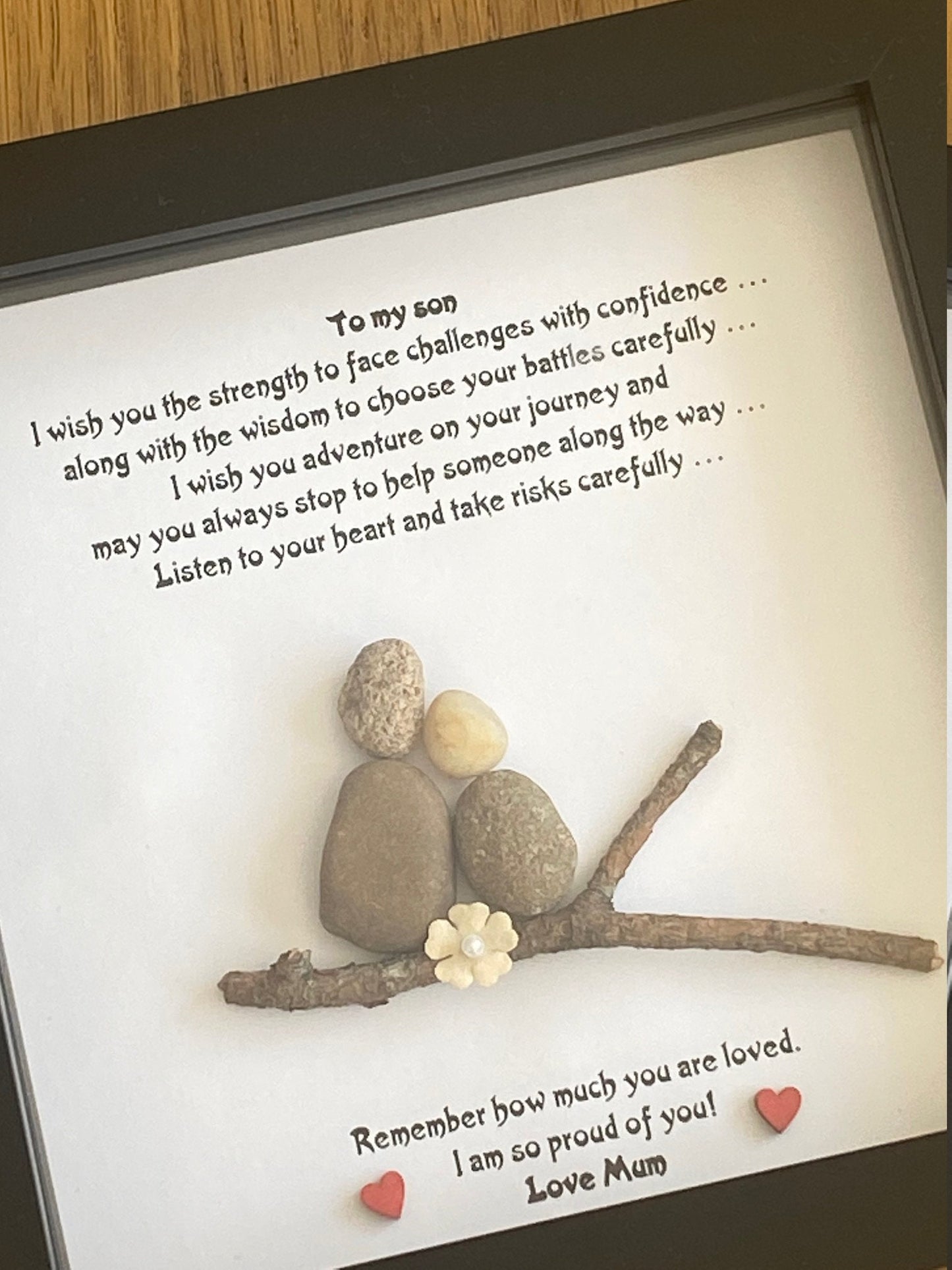 Personalised Family Son Pebble Picture, Personalised Pebble Gift for Son, Birthday Gift for a Son, Pebble Picture from Mum, Son's Gift