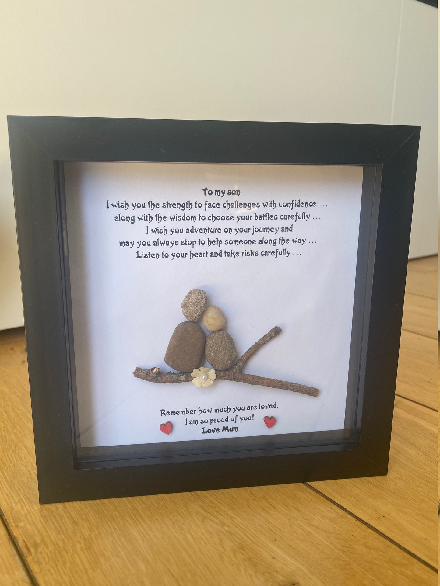 Personalised Family Son Pebble Picture, Personalised Pebble Gift for Son, Birthday Gift for a Son, Pebble Picture from Mum, Son's Gift