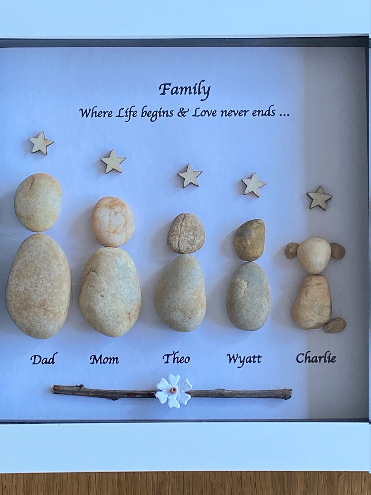 Personalised Family Pebble Picture, Unique Christmas Family Gift, Personalised Family Gift for Mum, Father's Day Handmade Gift, Gift for Mum
