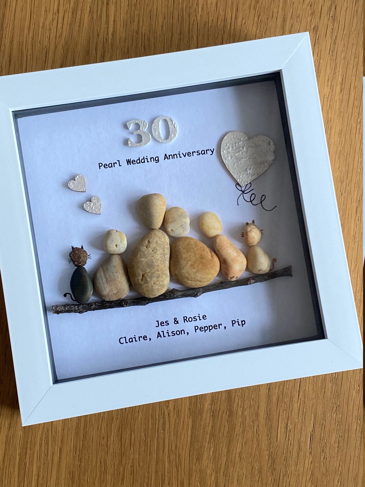 Family Pearl Wedding Anniversary, 30th Anniversary Picture, Pearl Anniversary Pebble Artwork,