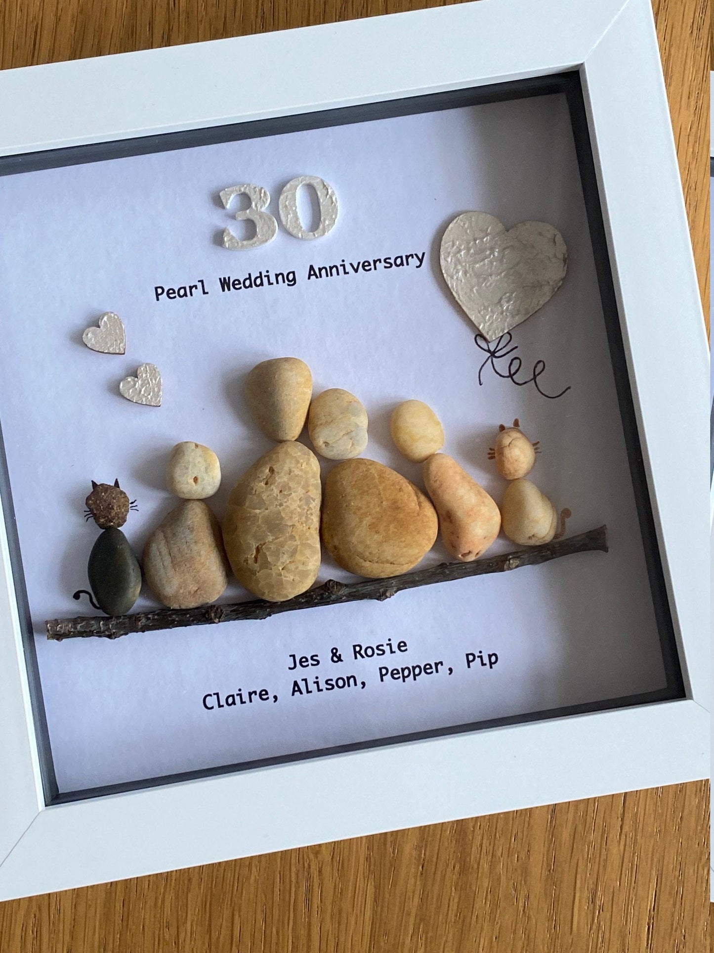 Family Pearl Wedding Anniversary, 30th Anniversary Picture, Pearl Anniversary Pebble Artwork,