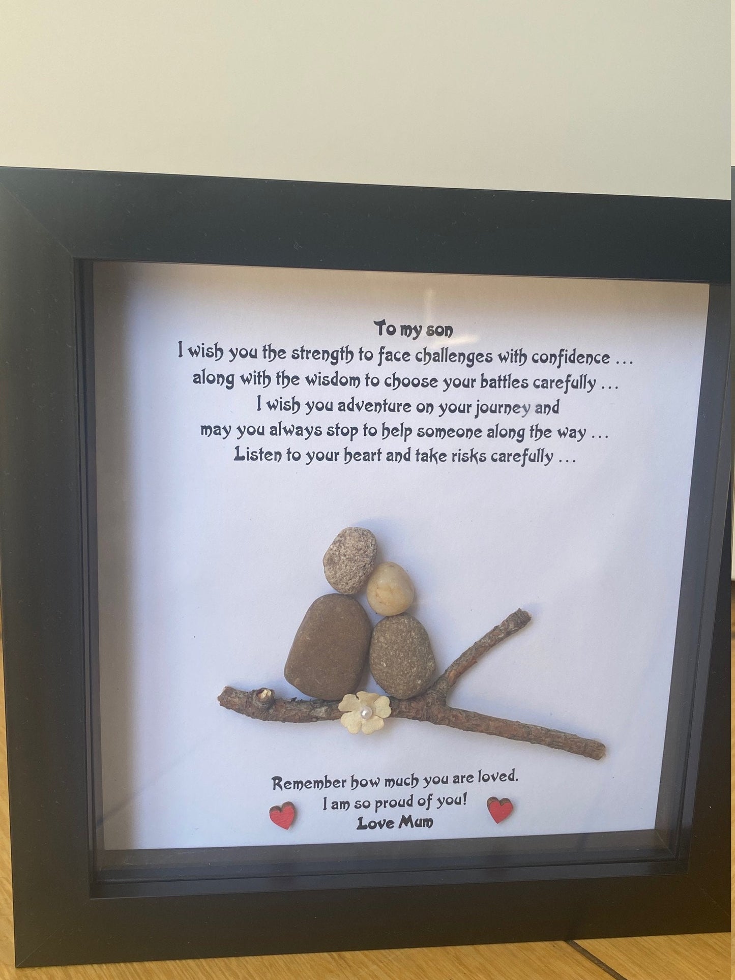 Personalised Family Son Pebble Picture, Personalised Pebble Gift for Son, Birthday Gift for a Son, Pebble Picture from Mum, Son's Gift