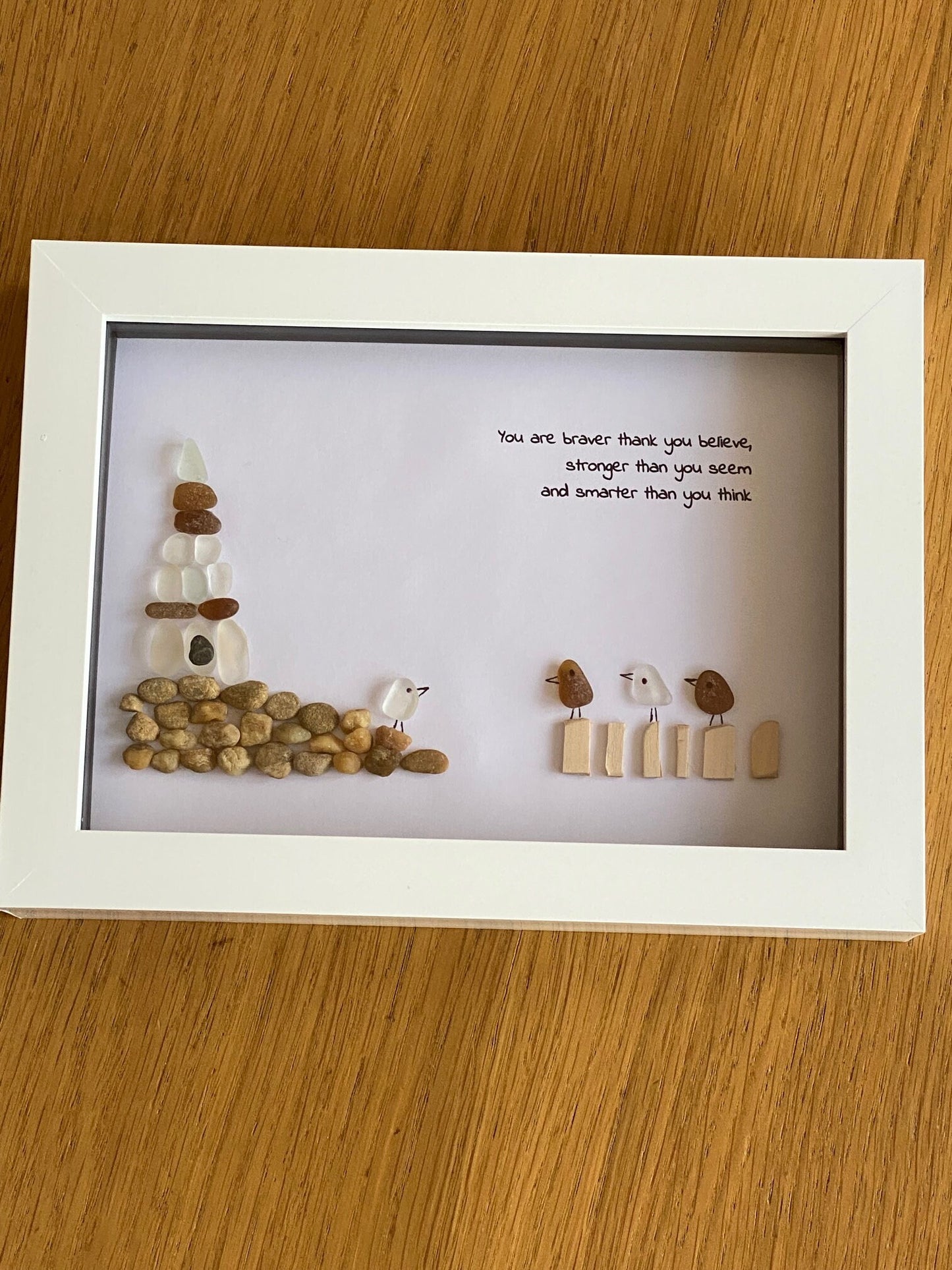 Personalised Family Sea Glass Picture, Family of Birds Sea Glass Gift, Unique Gift for Children, Sea Glass & Pebble Picture for a Friend