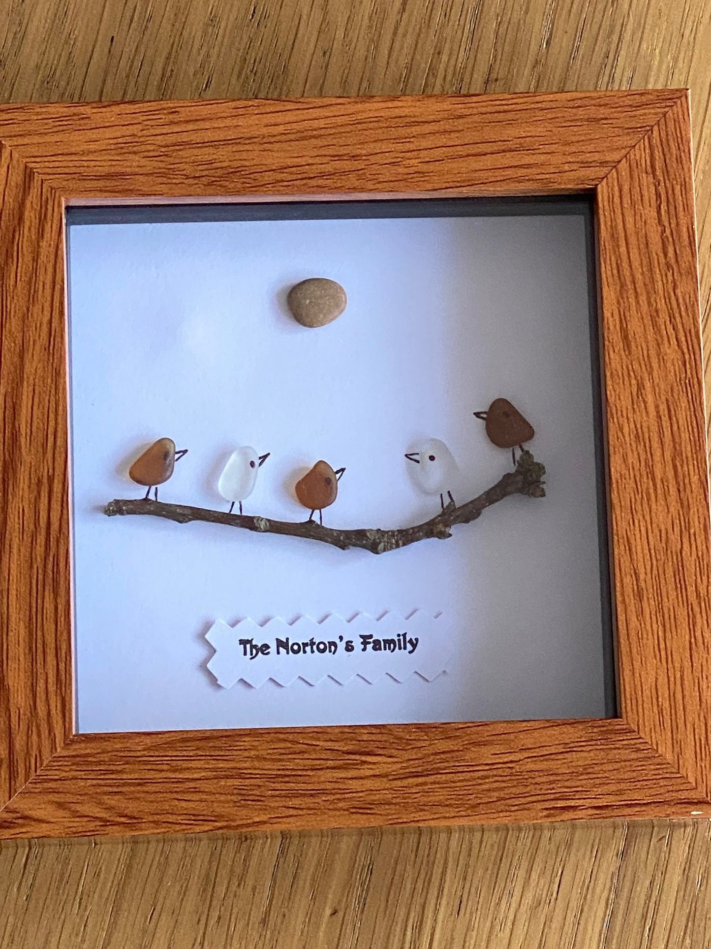 Personalised Sea Glass Family Picture - Sea Glass Birds Picture - Family of 5 Sea Glass Gift - Unique Sea Glass Christmas Gift - Sea Glass