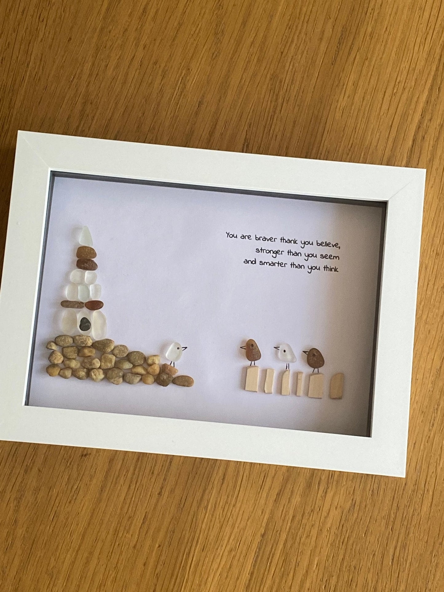 Personalised Family Sea Glass Picture, Family of Birds Sea Glass Gift, Unique Gift for Children, Sea Glass & Pebble Picture for a Friend