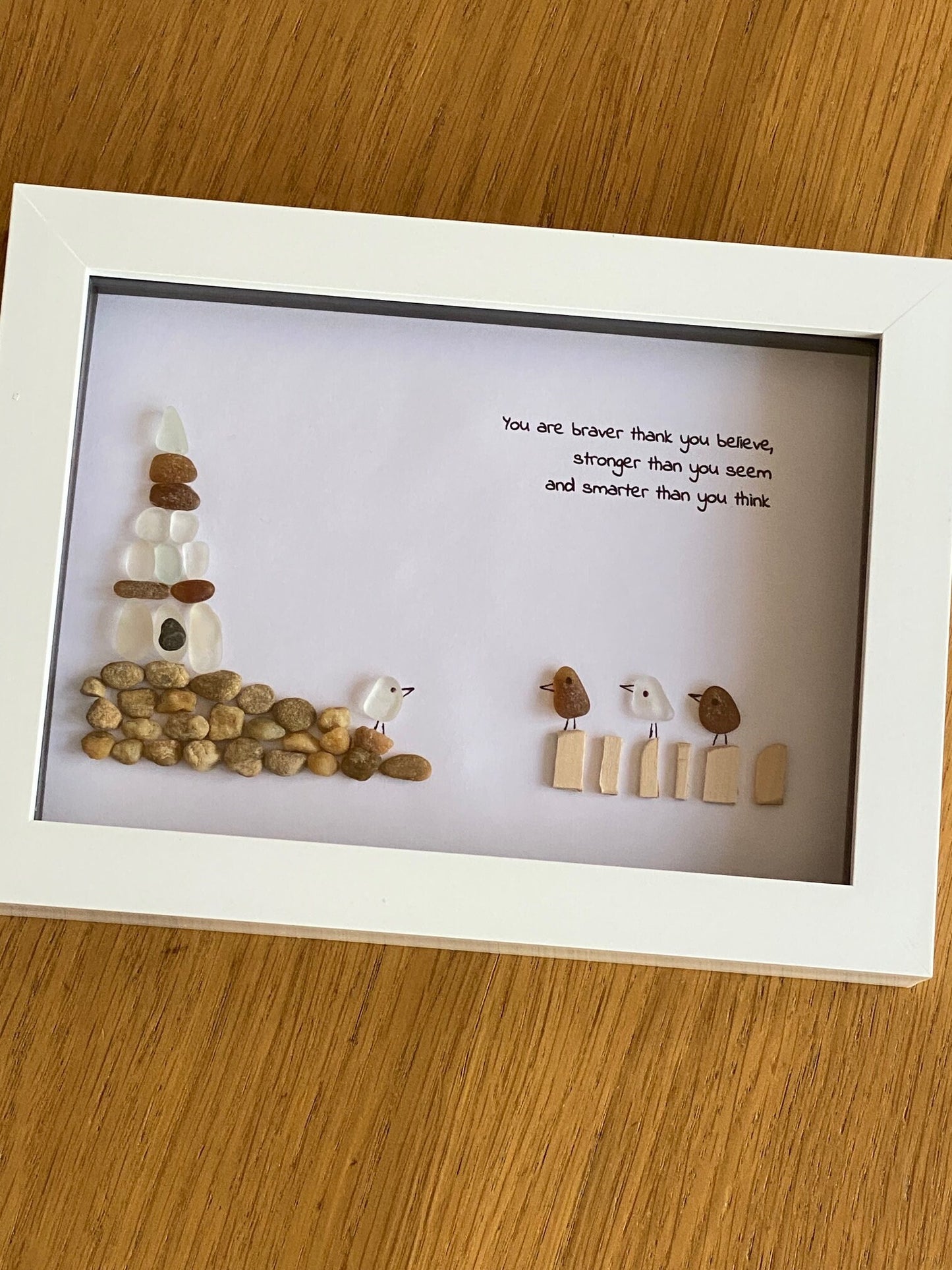 Personalised Family Sea Glass Picture, Family of Birds Sea Glass Gift, Unique Gift for Children, Sea Glass & Pebble Picture for a Friend