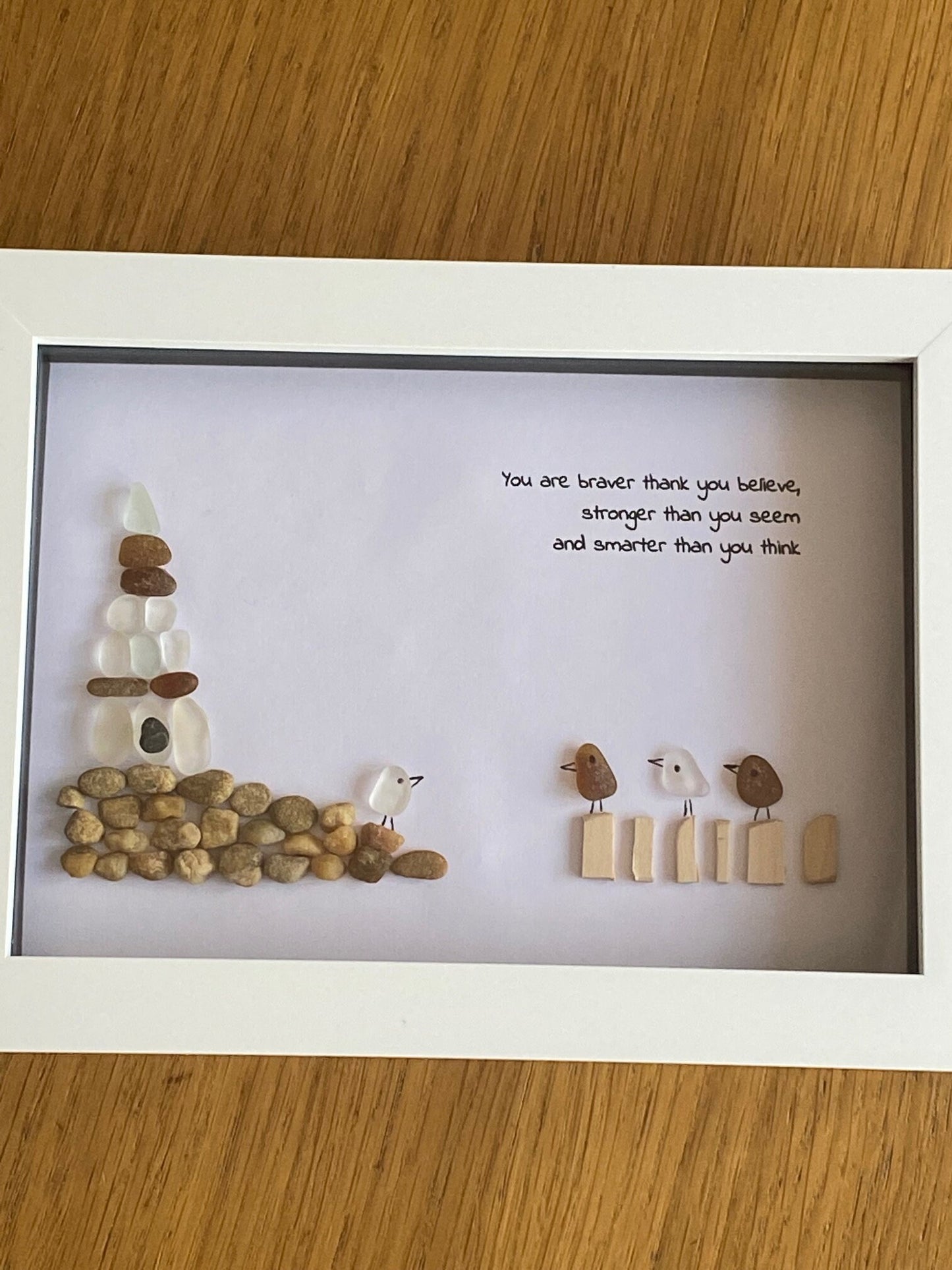 Personalised Family Sea Glass Picture, Family of Birds Sea Glass Gift, Unique Gift for Children, Sea Glass & Pebble Picture for a Friend
