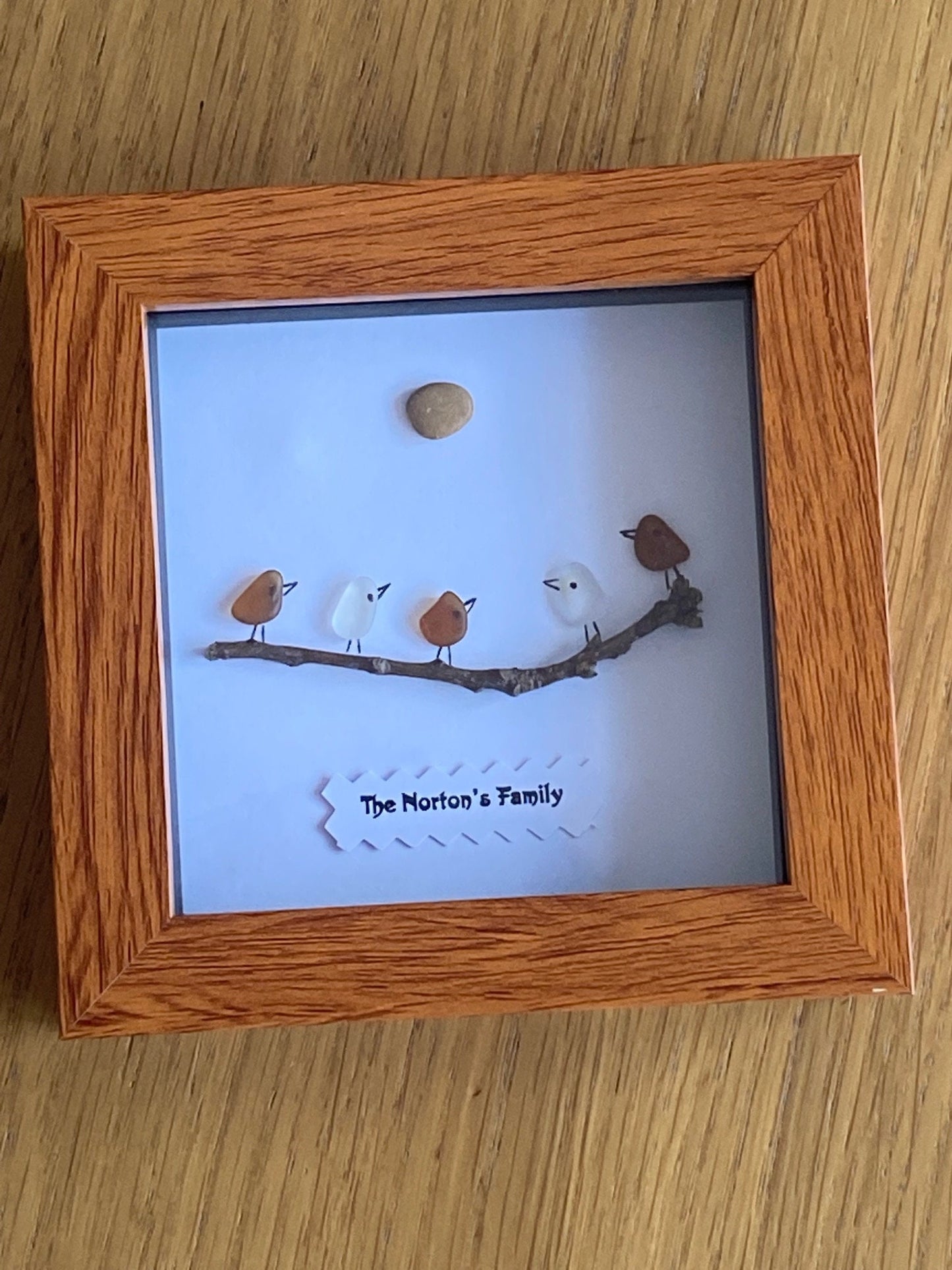 Personalised Sea Glass Family Picture - Sea Glass Birds Picture - Family of 5 Sea Glass Gift - Unique Sea Glass Christmas Gift - Sea Glass