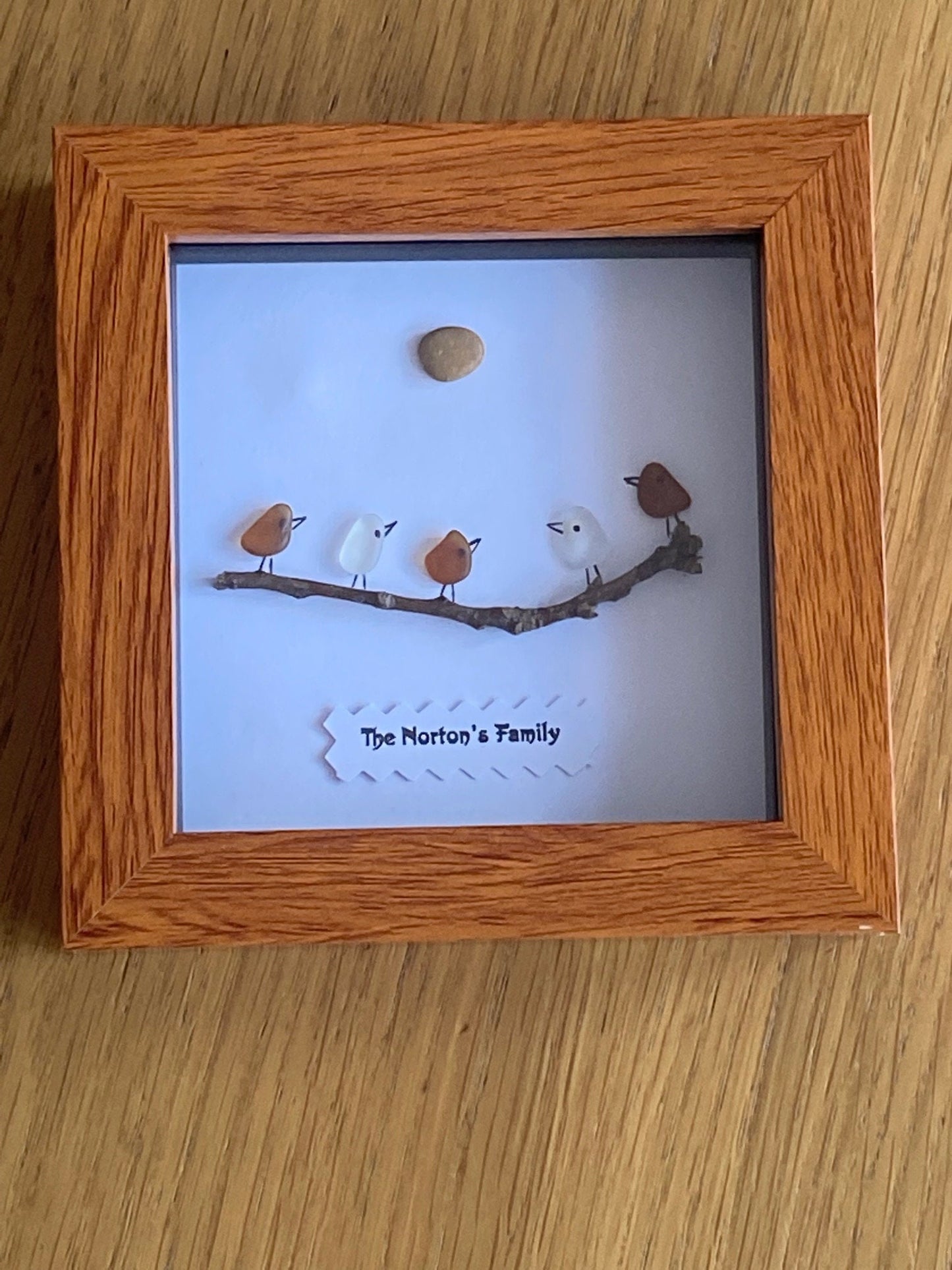 Personalised Sea Glass Family Picture - Sea Glass Birds Picture - Family of 5 Sea Glass Gift - Unique Sea Glass Christmas Gift - Sea Glass