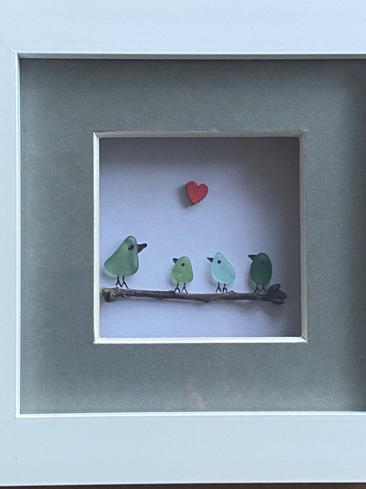 Sea Glass Birds on a Branch, Sea Glass Gift for Mom, Handmade Gift for Mum, Family Christmas Gift