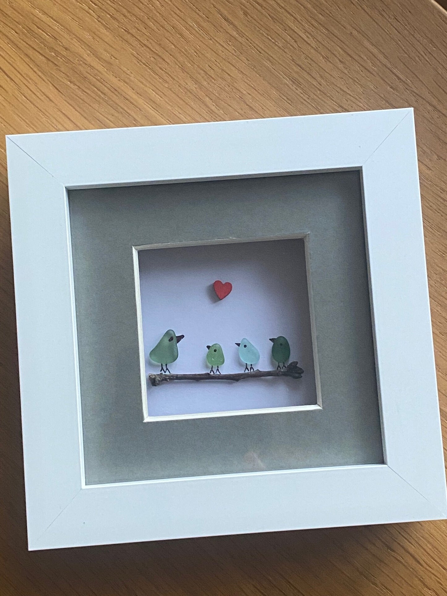 Sea Glass Birds on a Branch, Sea Glass Gift for Mom, Handmade Gift for Mum, Family Christmas Gift