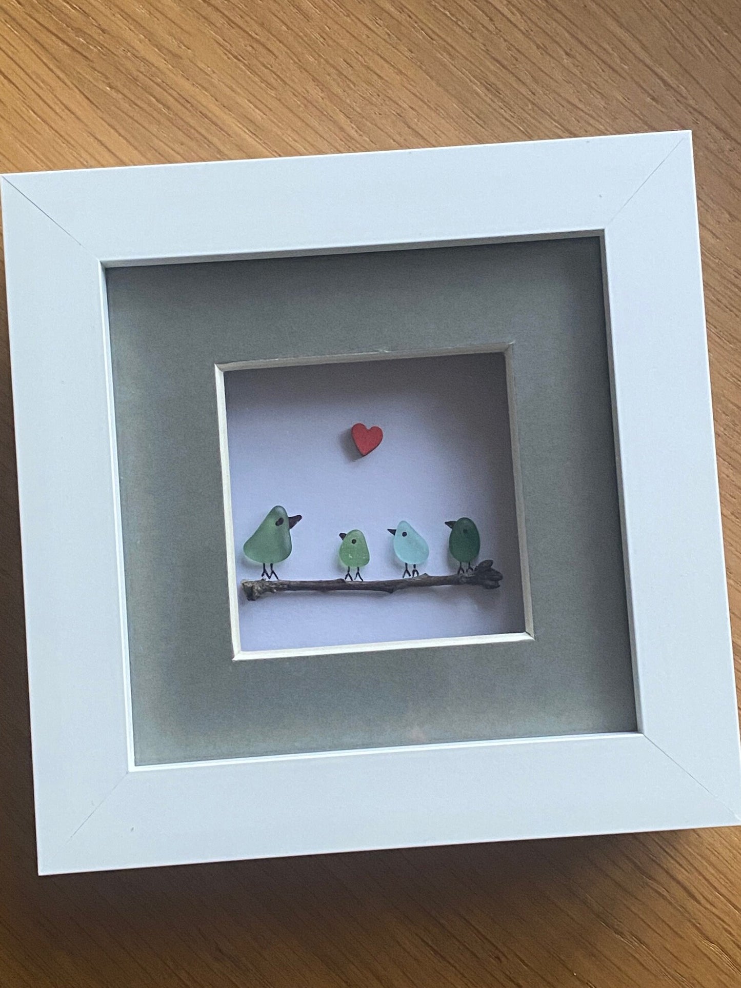 Sea Glass Birds on a Branch, Sea Glass Gift for Mom, Handmade Gift for Mum, Family Christmas Gift