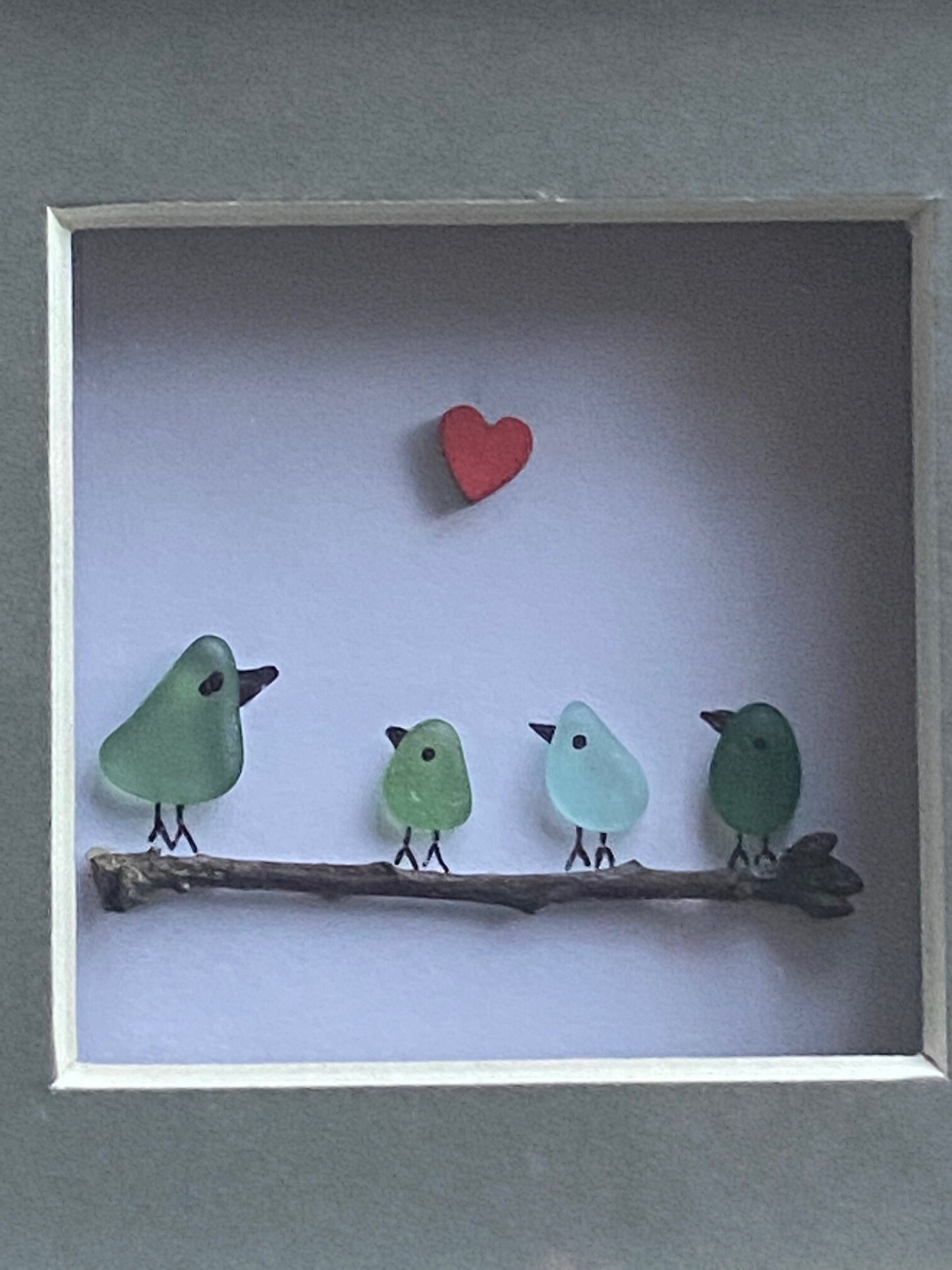 Sea Glass Birds on a Branch, Sea Glass Gift for Mom, Handmade Gift for Mum, Family Christmas Gift