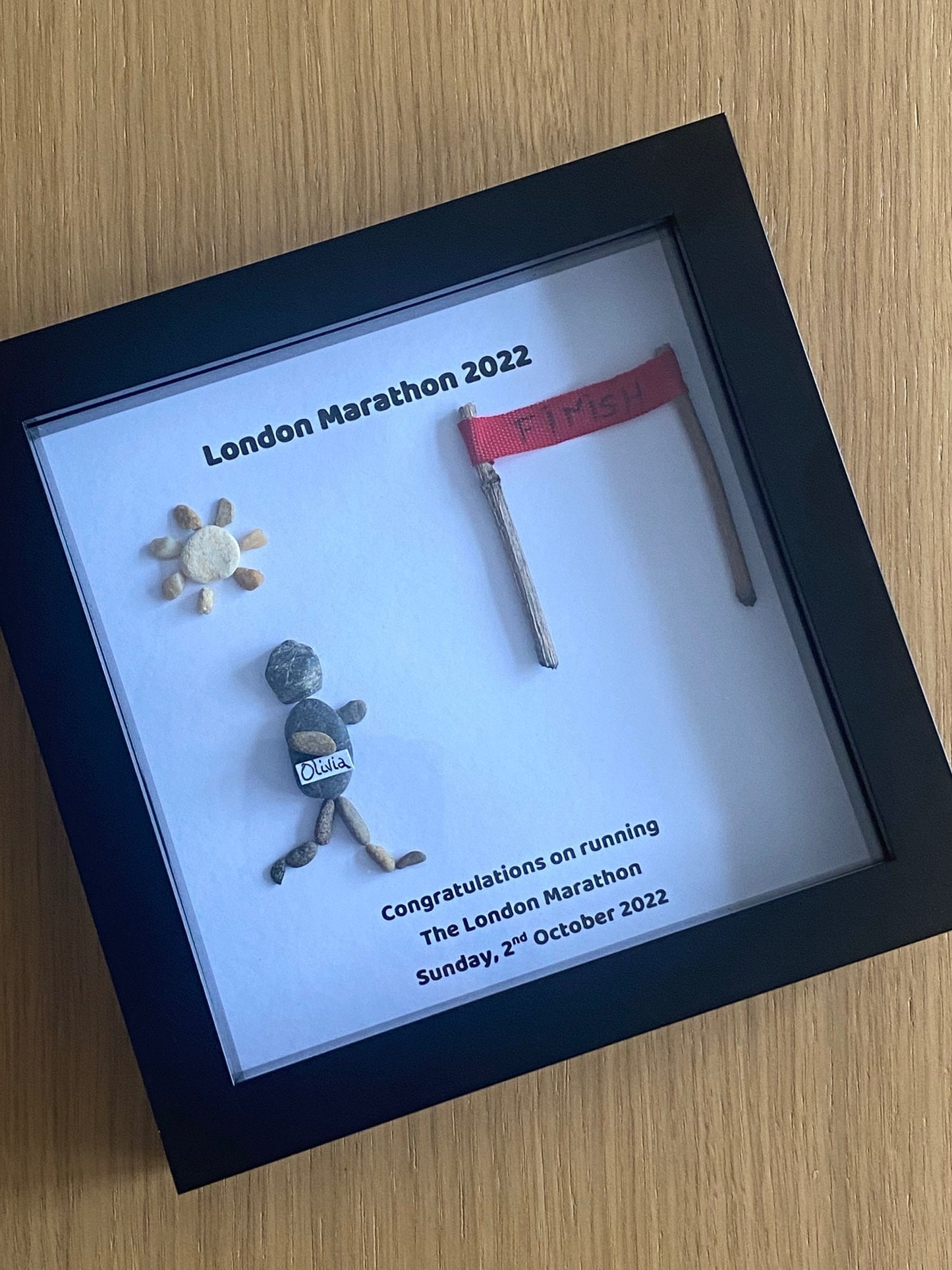 Marathon Pebble Frame, Personalised Marathon Gift, Running Birthday Gift, Handmade Jogger Pebble Gift
