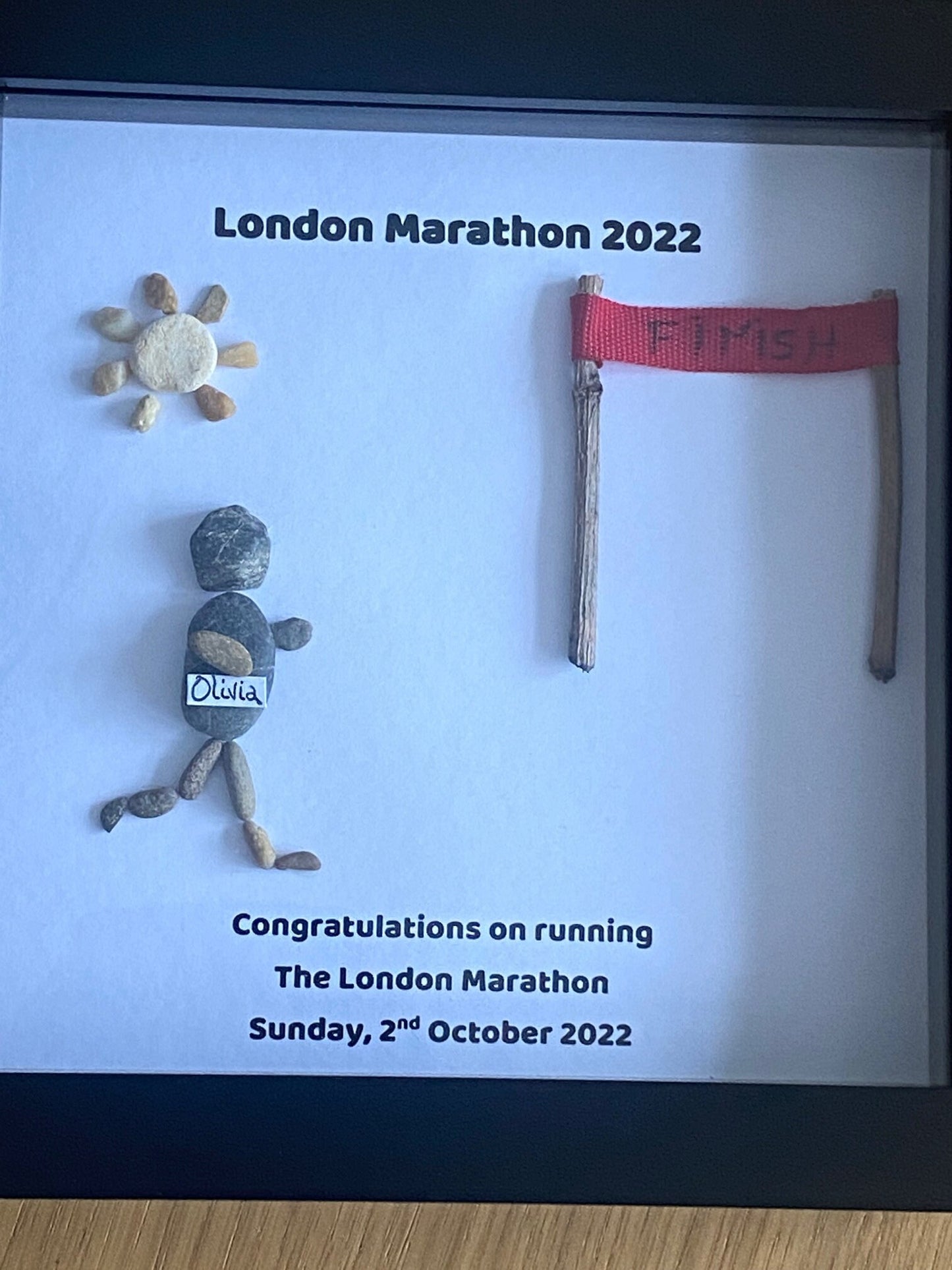 Marathon Pebble Frame, Personalised Marathon Gift, Running Birthday Gift, Handmade Jogger Pebble Gift