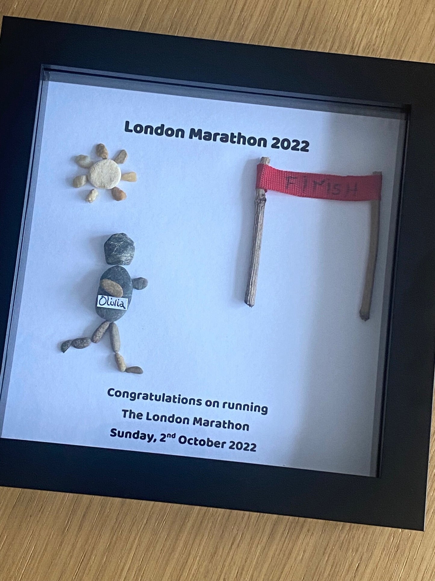 Marathon Pebble Frame, Personalised Marathon Gift, Running Birthday Gift, Handmade Jogger Pebble Gift