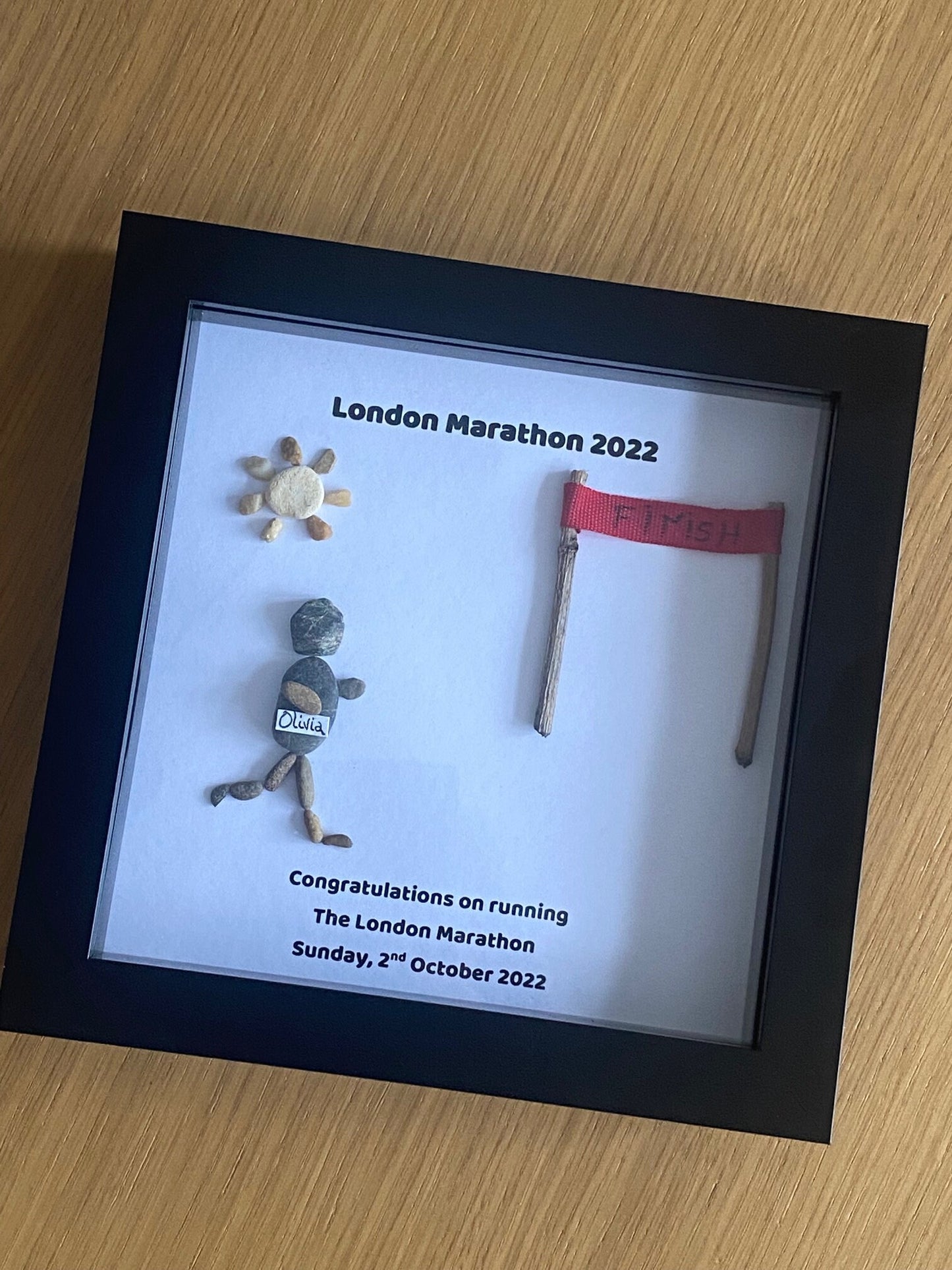 Marathon Pebble Frame, Personalised Marathon Gift, Running Birthday Gift, Handmade Jogger Pebble Gift