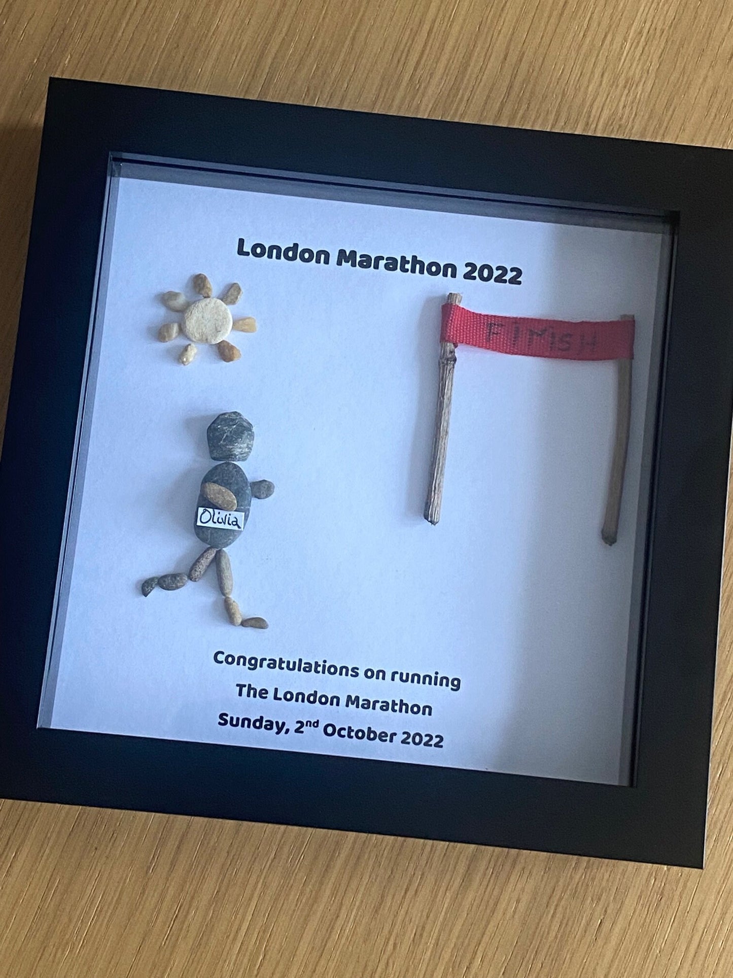 Marathon Pebble Frame, Personalised Marathon Gift, Running Birthday Gift, Handmade Jogger Pebble Gift