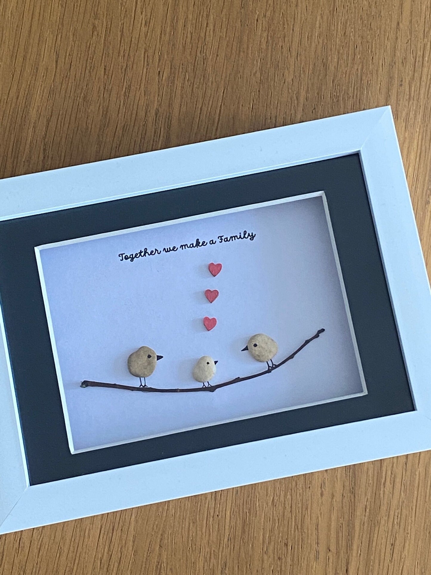 Personalised Family Pebble Picture - Family of Three Pebble Art - Handmade Family Gift for Mum - Personalised Picture for New Parent