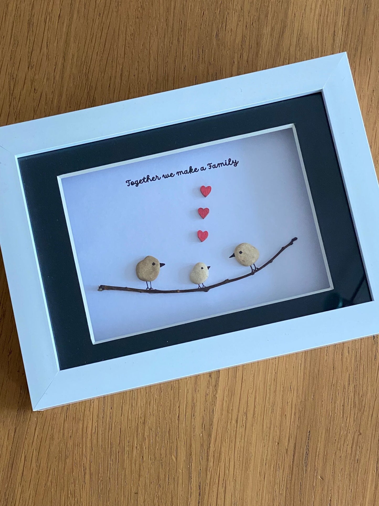 Personalised Family Pebble Picture - Family of Three Pebble Art - Handmade Family Gift for Mum - Personalised Picture for New Parent