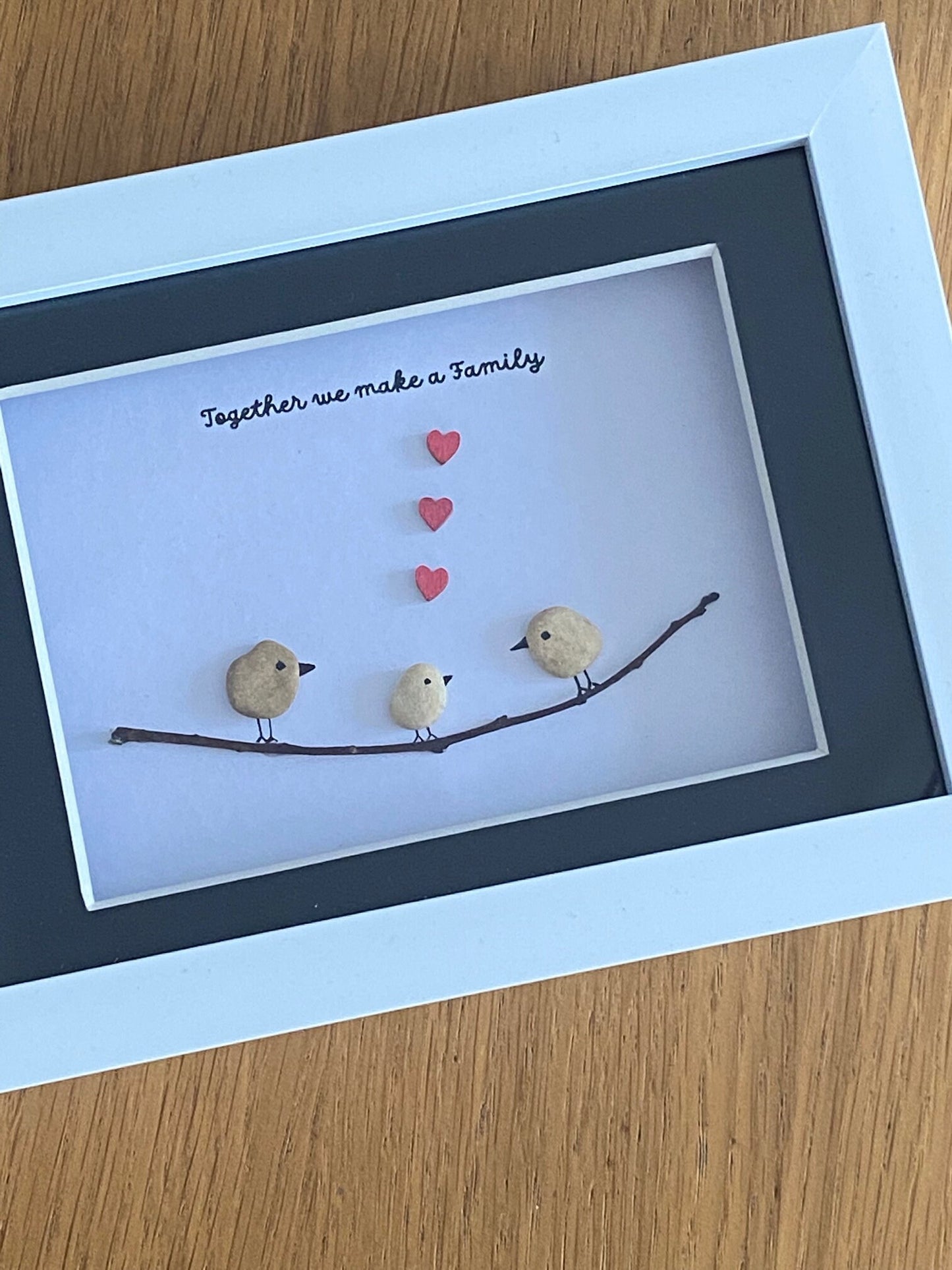 Personalised Family Pebble Picture - Family of Three Pebble Art - Handmade Family Gift for Mum - Personalised Picture for New Parent