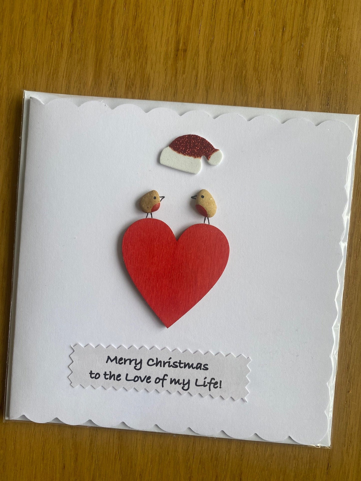 Christmas Card for Wifey, Christmas Card for Husband, Handmade Pebble Card for Christmas