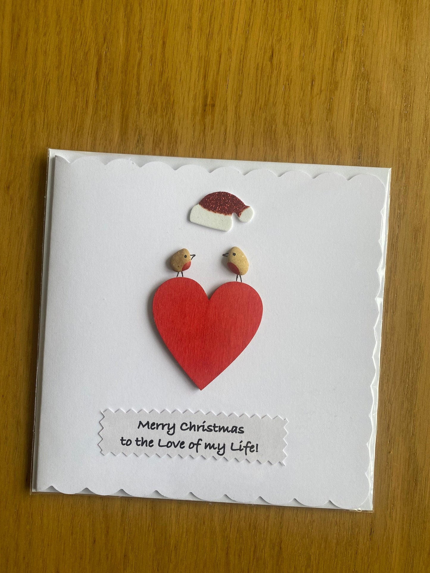 Christmas Card for Wifey, Christmas Card for Husband, Handmade Pebble Card for Christmas