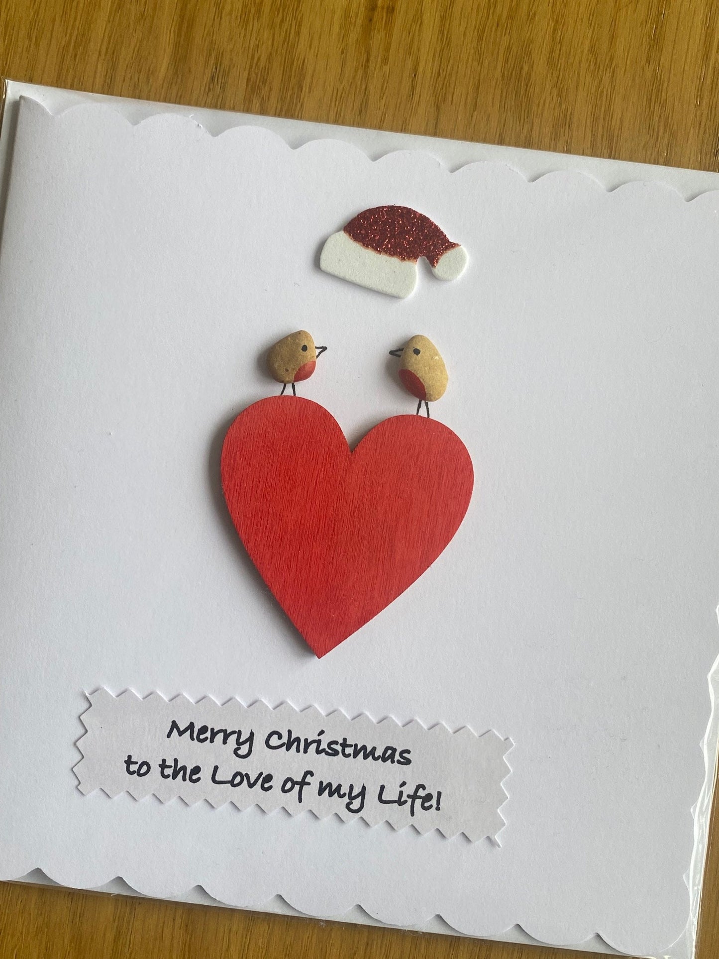 Christmas Card for Wifey, Christmas Card for Husband, Handmade Pebble Card for Christmas